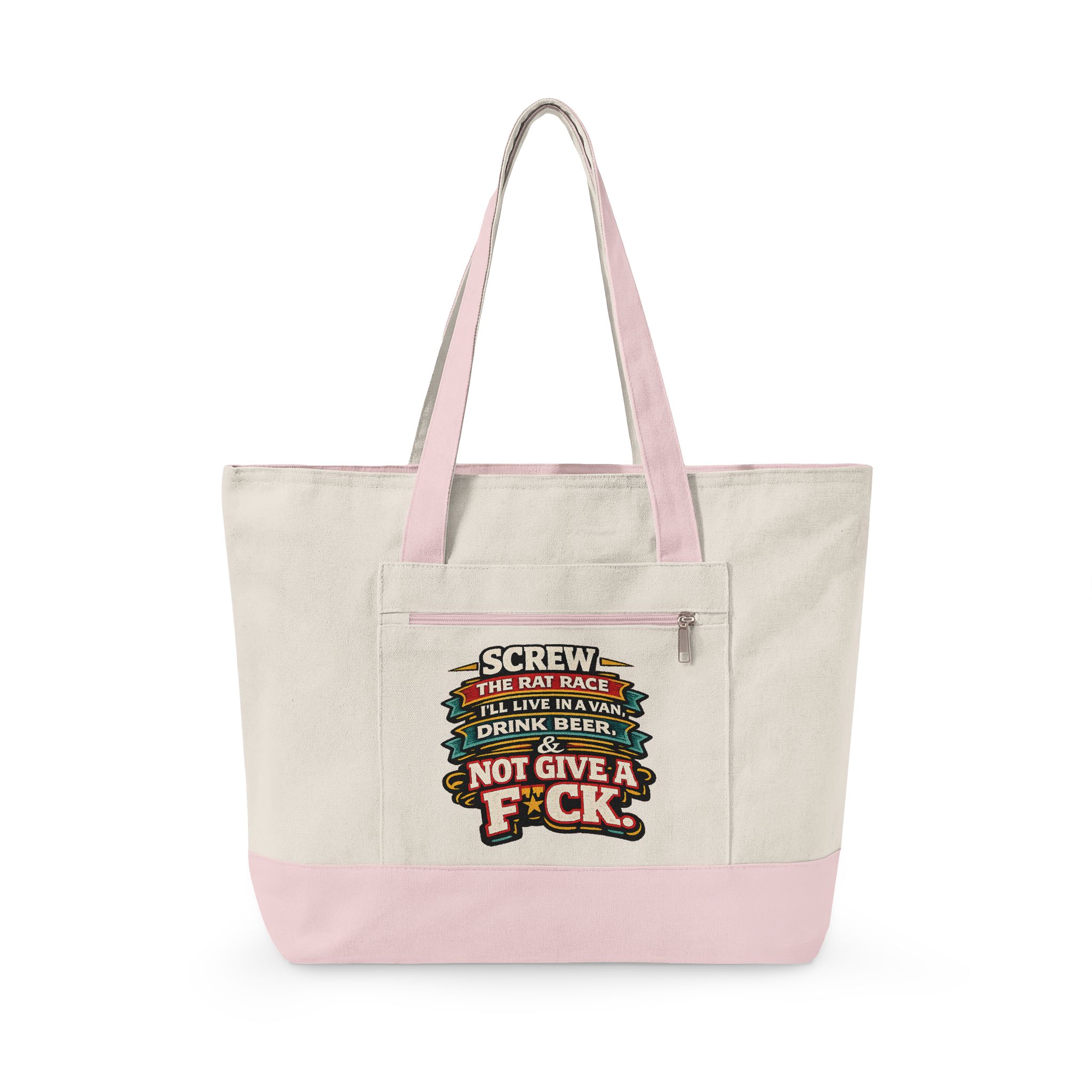 Zippered Canvas Tote — "Screw The Rat Race" (Design F**K-Line)