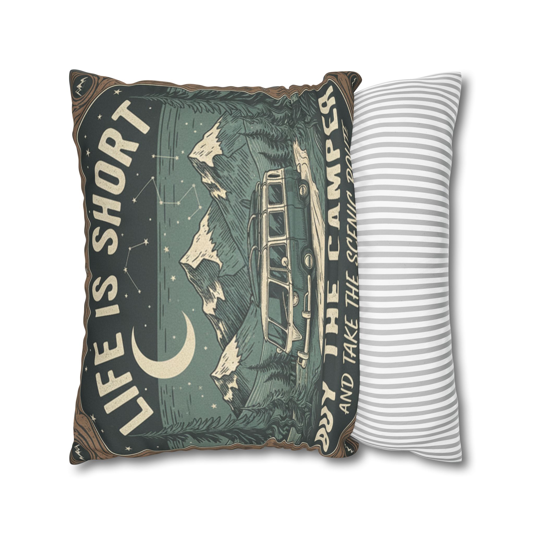Pillowcase — "Life is short buy the camper and take the scenic route" Faux Suede Travel Throw Pillow Cover