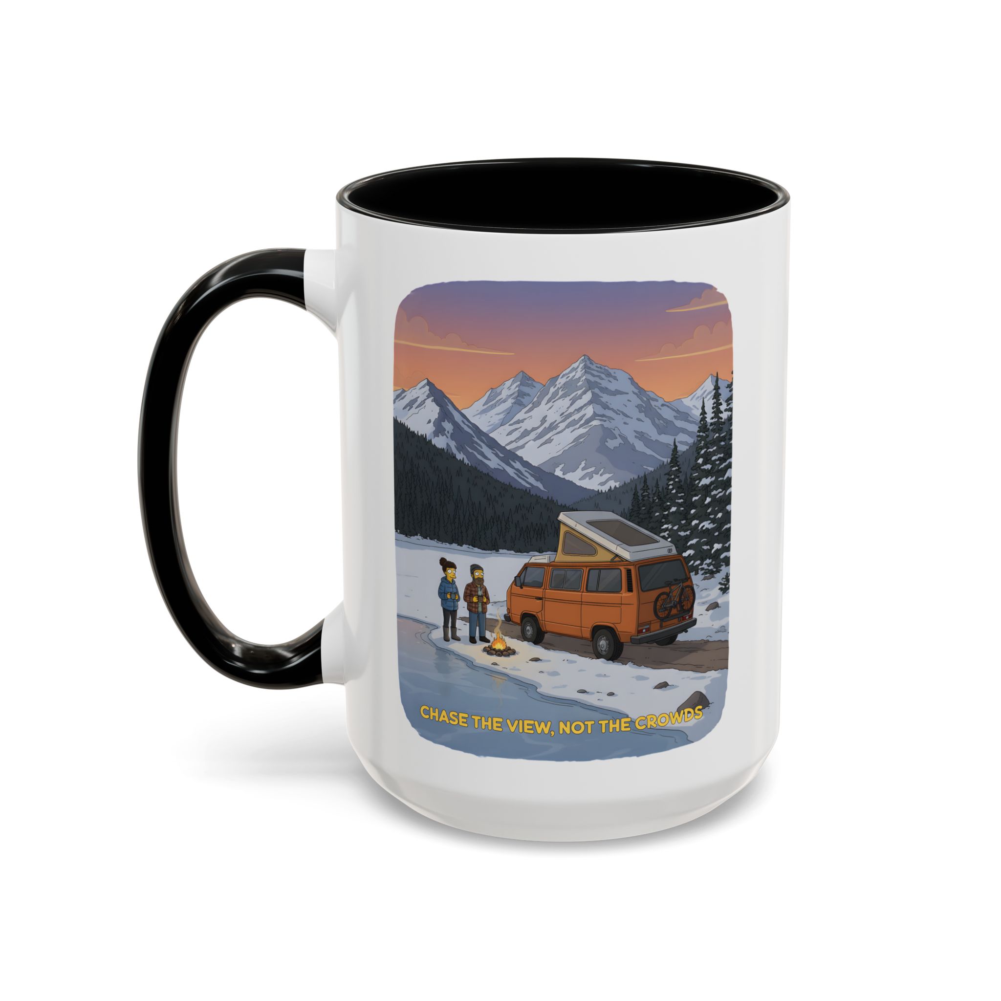 Accent Coffee Mug (11, 15oz) — "Chase The Views-Not The Crowds"" Design Sitcom-Line