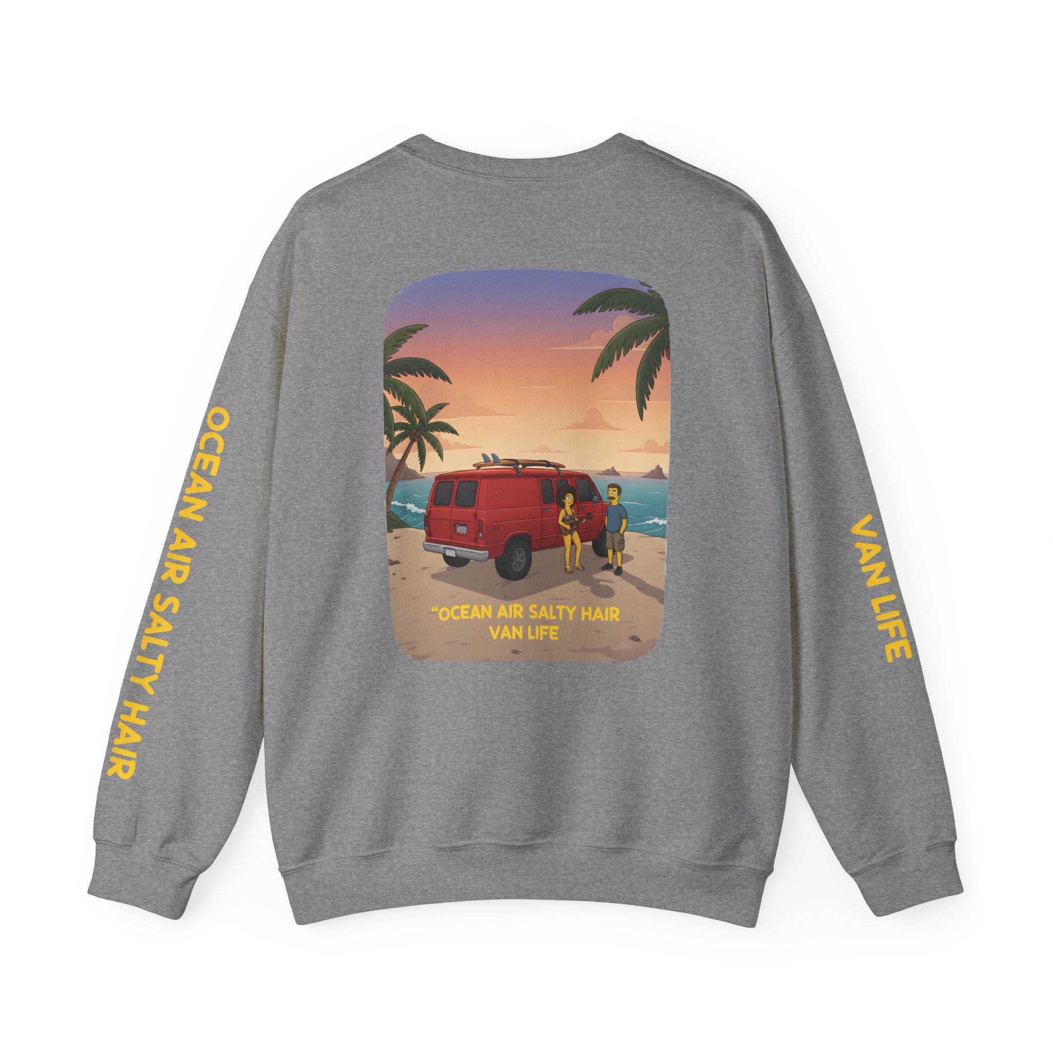 Unisex Heavy Blend™ Crewneck Sweatshirt — "Ocean Air Salty Hair Van Life" Design Sitcom-Line