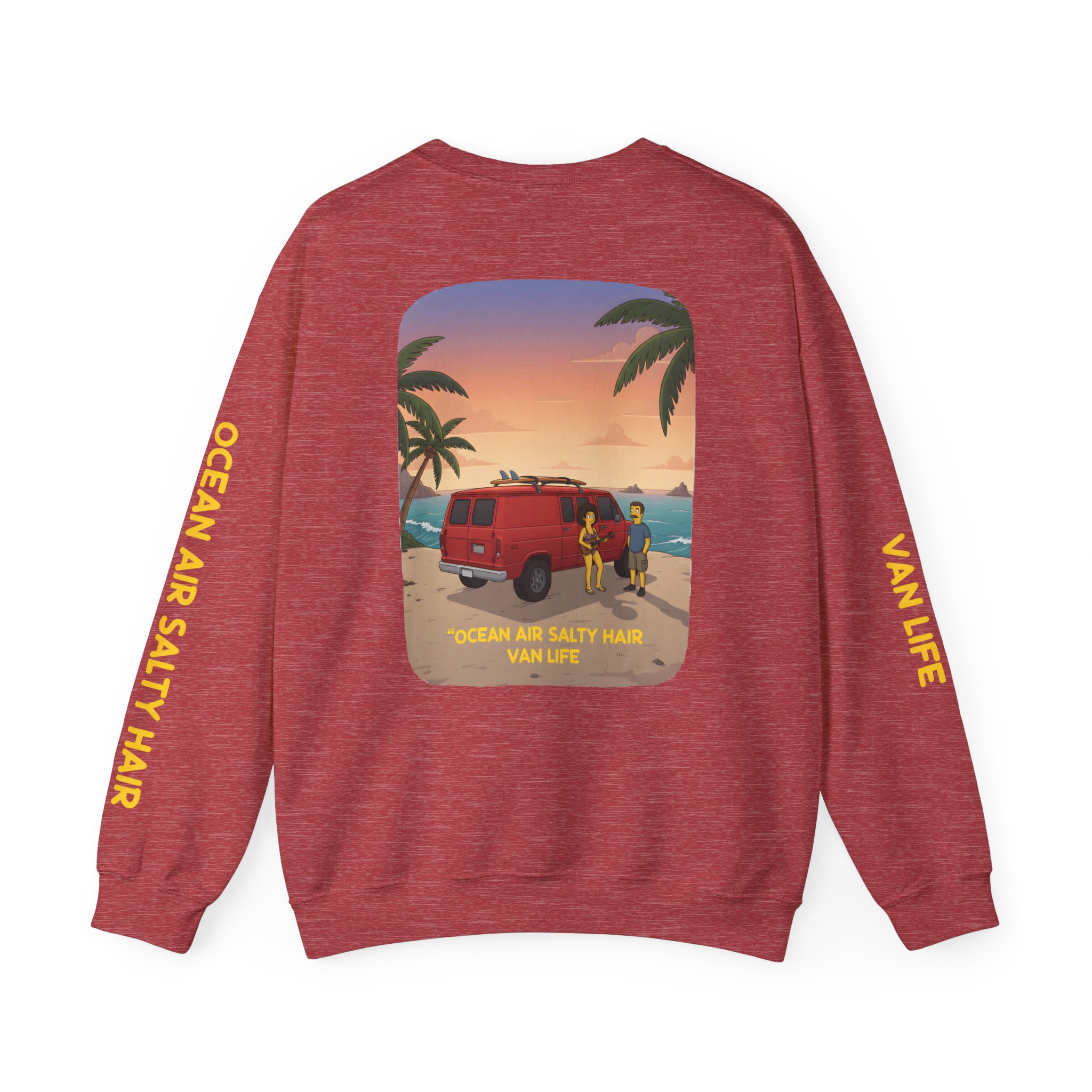 Unisex Heavy Blend™ Crewneck Sweatshirt — "Ocean Air Salty Hair Van Life" Design Sitcom-Line