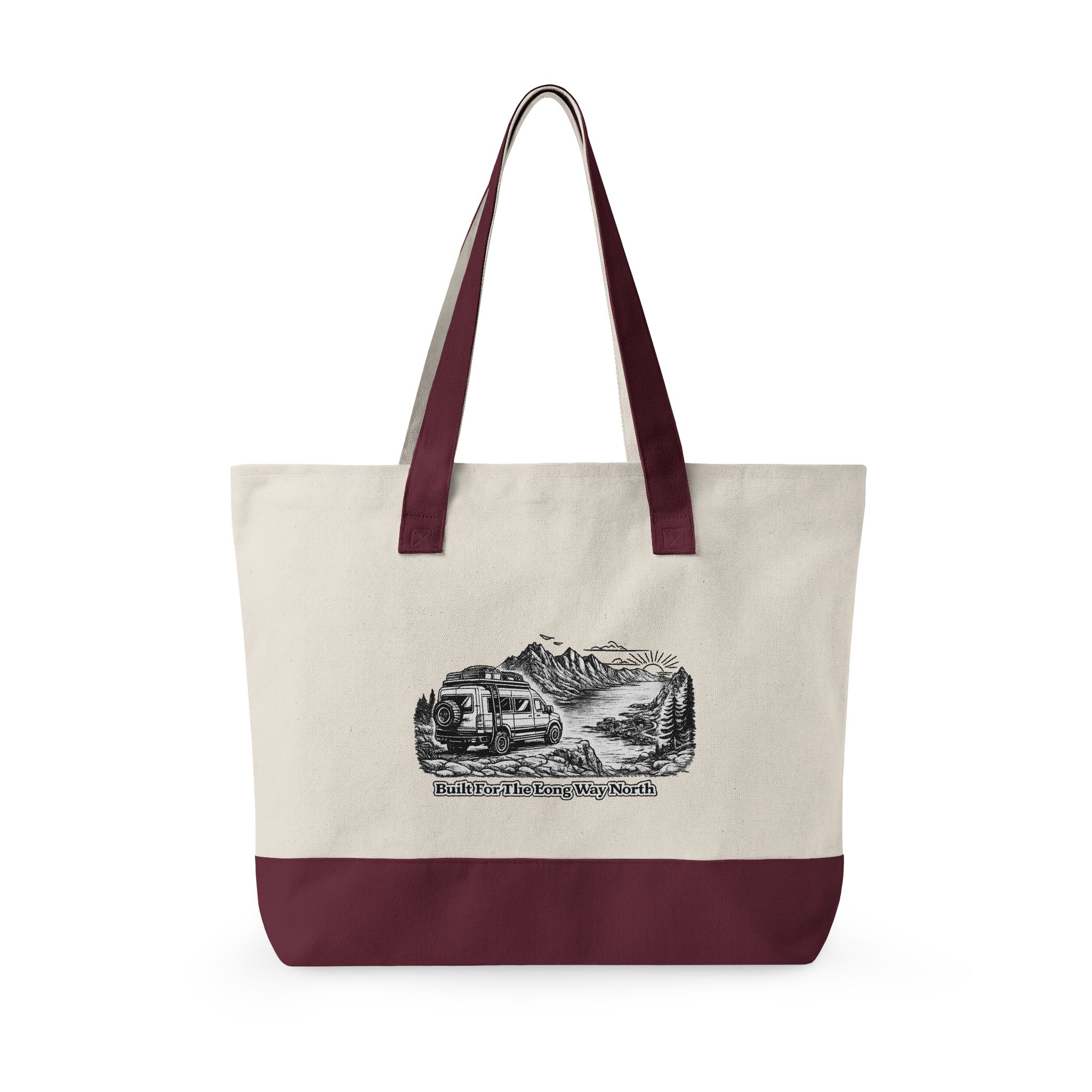 Zippered Canvas Tote — "Build For The Long Way " (Design Minimal-Line)