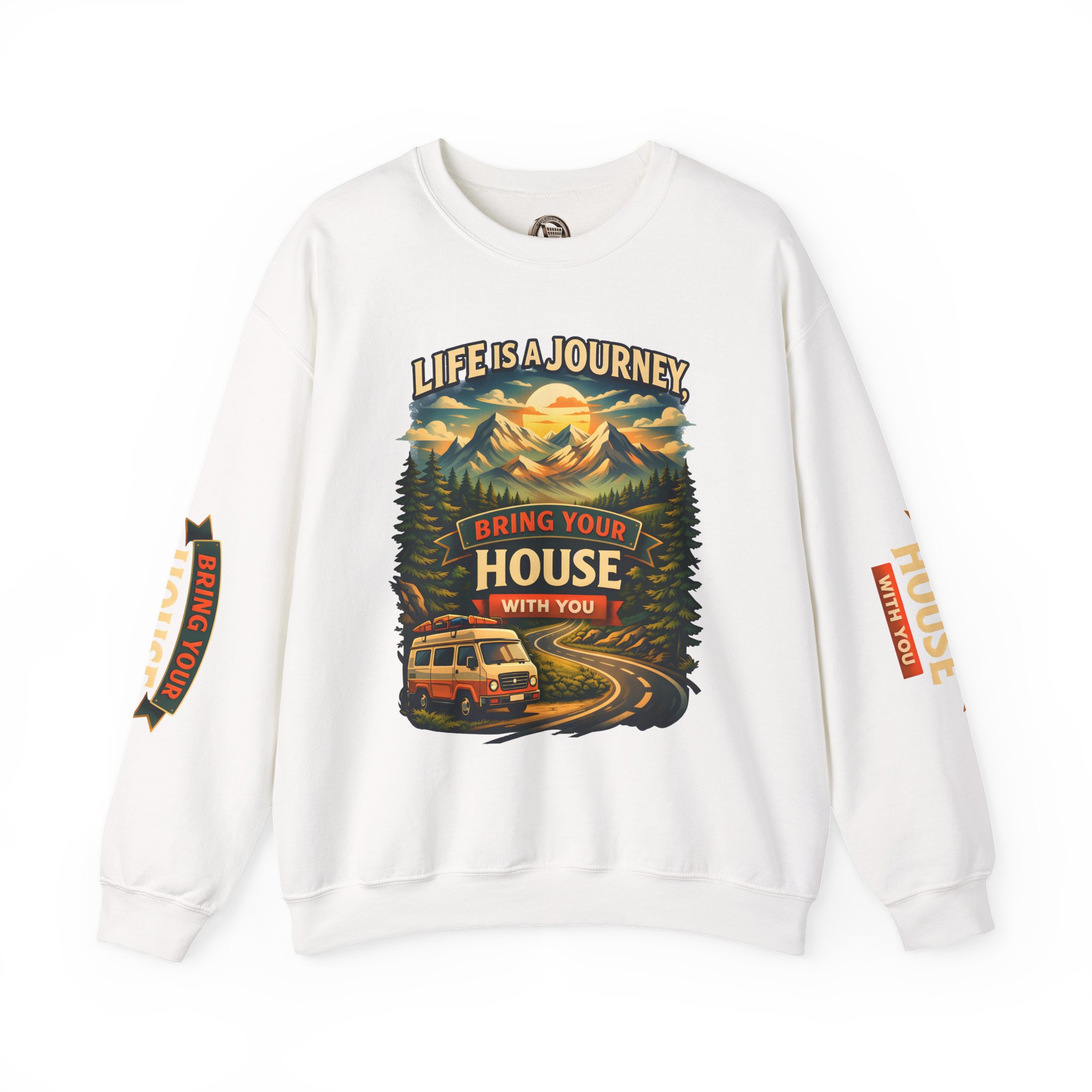 8531862606675038580_2048.jpeg Unisex Heavy Blend™ Crewneck Sweatshirt — "Live Is A Journey-Bring Your House With You" Design Scenic-Line