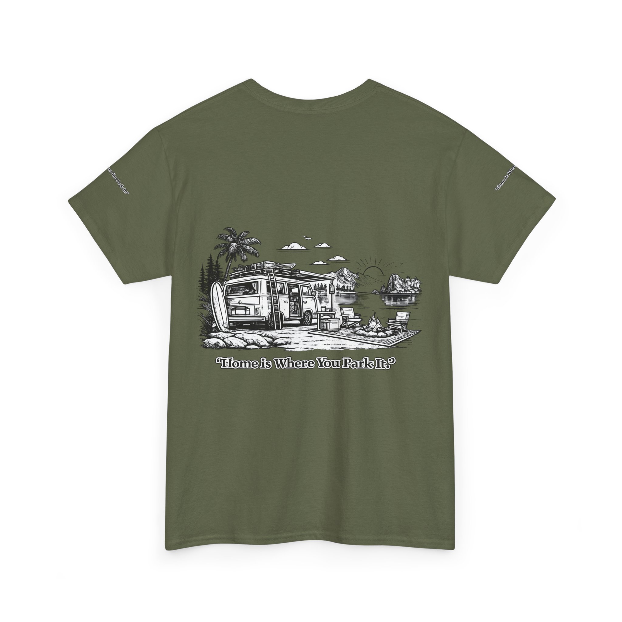 8533299517019697254_2048.jpeg Unisex Heavy Cotton Tee — "Home Is Where You Park It" Design Minimal-Line