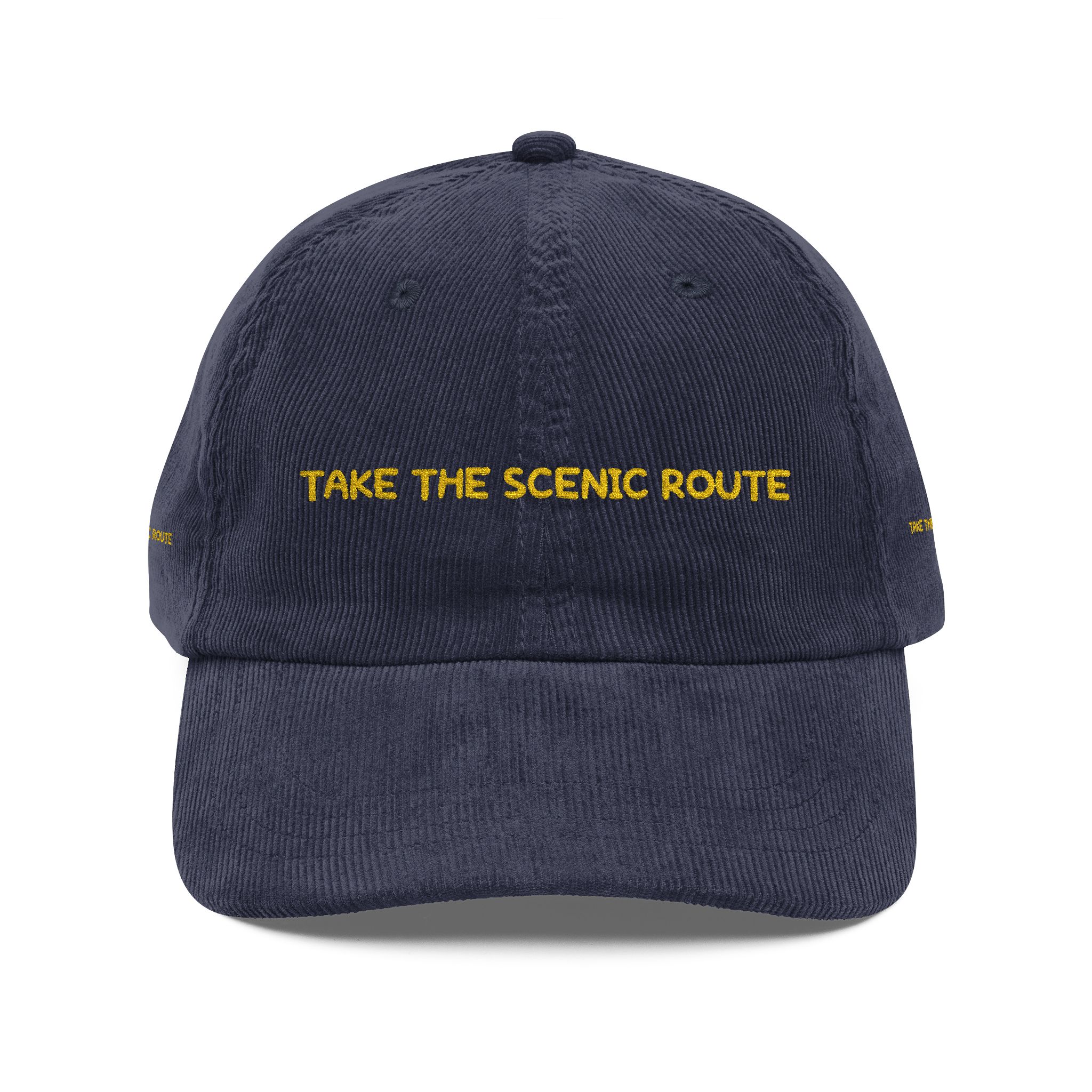 Vintage Corduroy Cap (Embroidery) — "Take The Scenic Route" Embroidered Hat