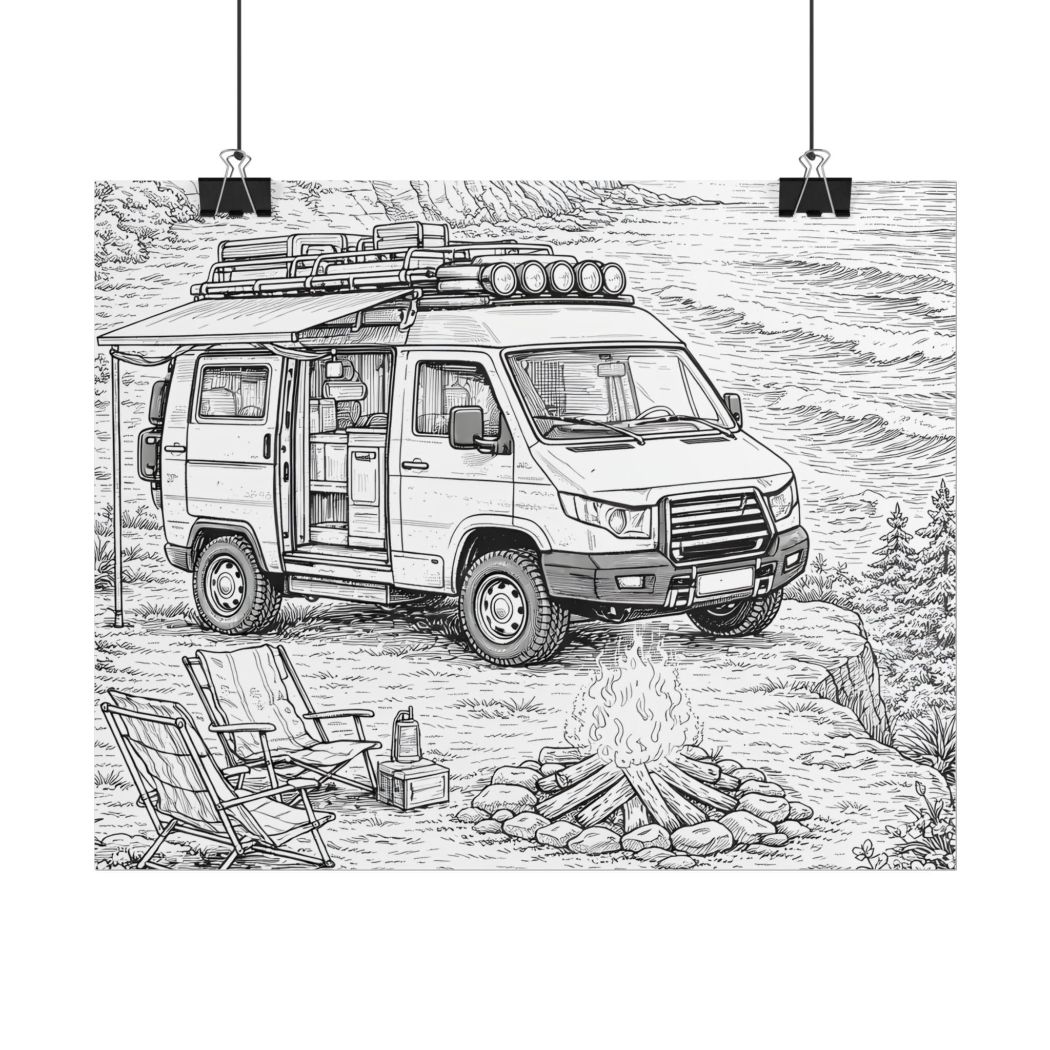 Campervan Poster — Vintage RV Camping Landscape Wall Art