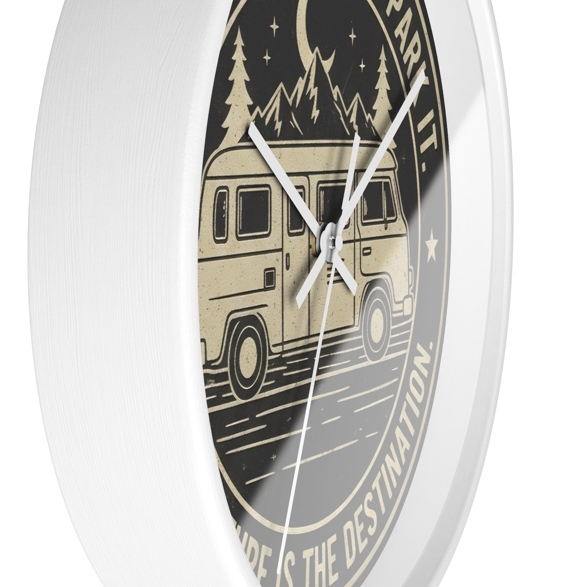 Wall Clock — "Home Is Where You Park It-Adventure is the destination" Camper Van Mountain Travel Timepiece