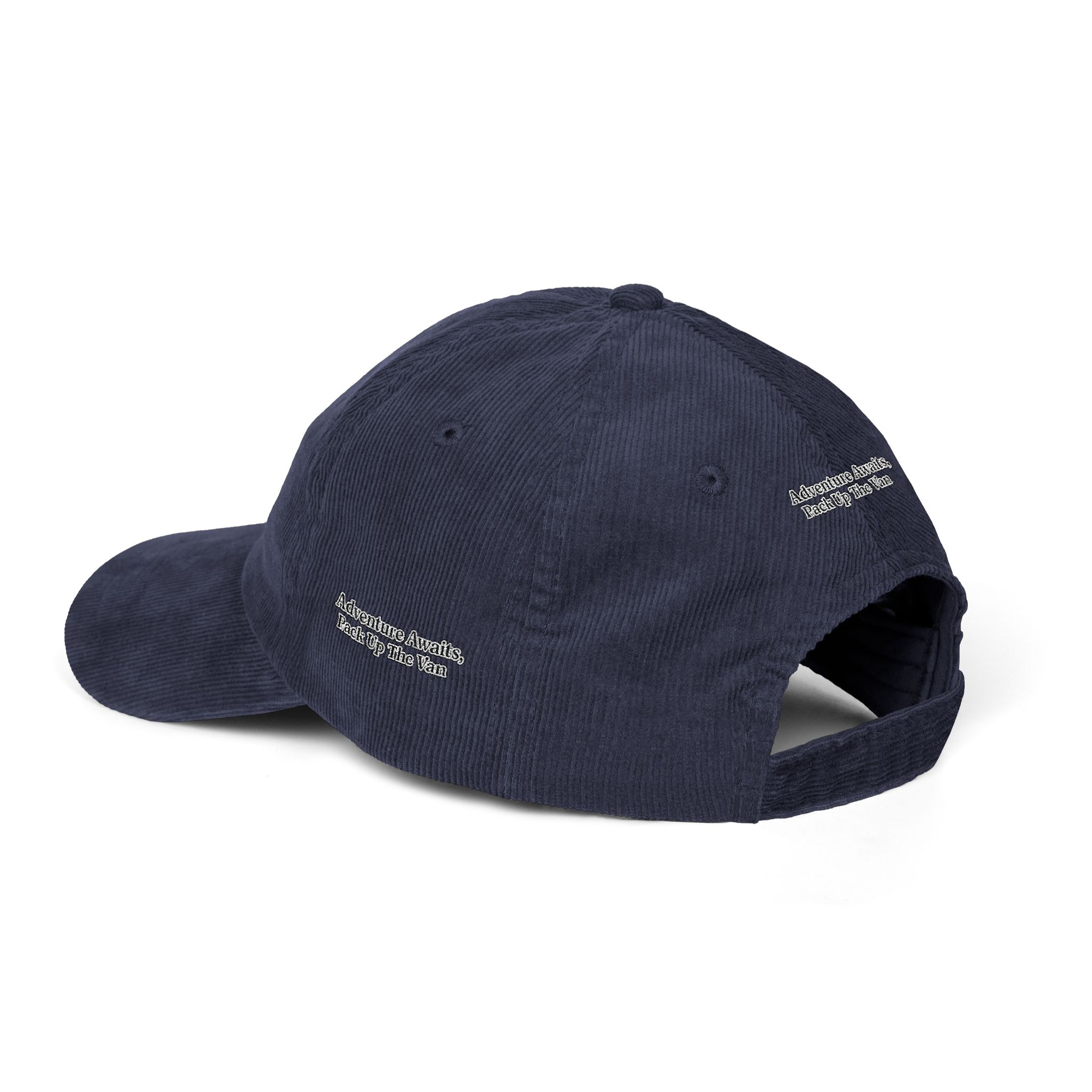 Vintage Corduroy Cap (Embroidery) — "Adventure Awaits, Pack Up The Van" Embroidered Hat