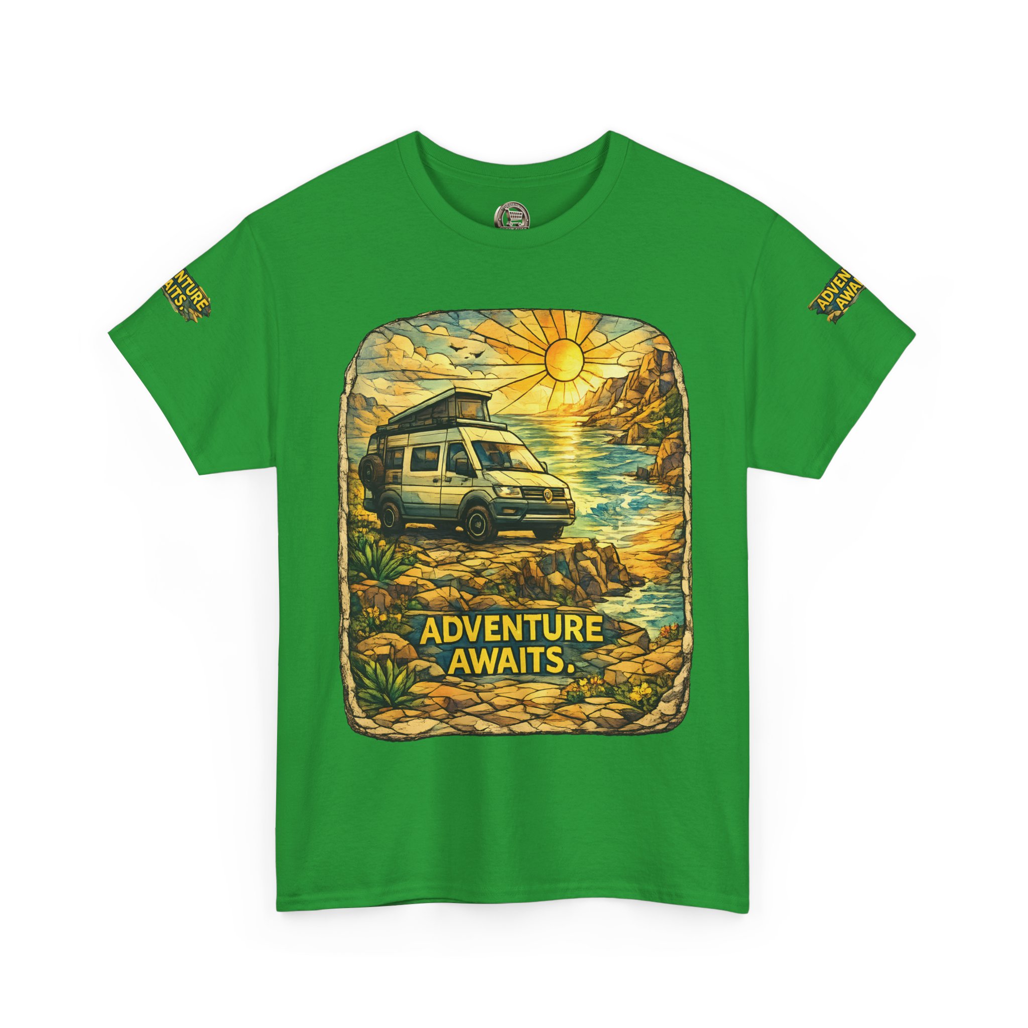 Unisex Heavy Cotton Tee — "Adventure Awaits" Design Cubic-Line