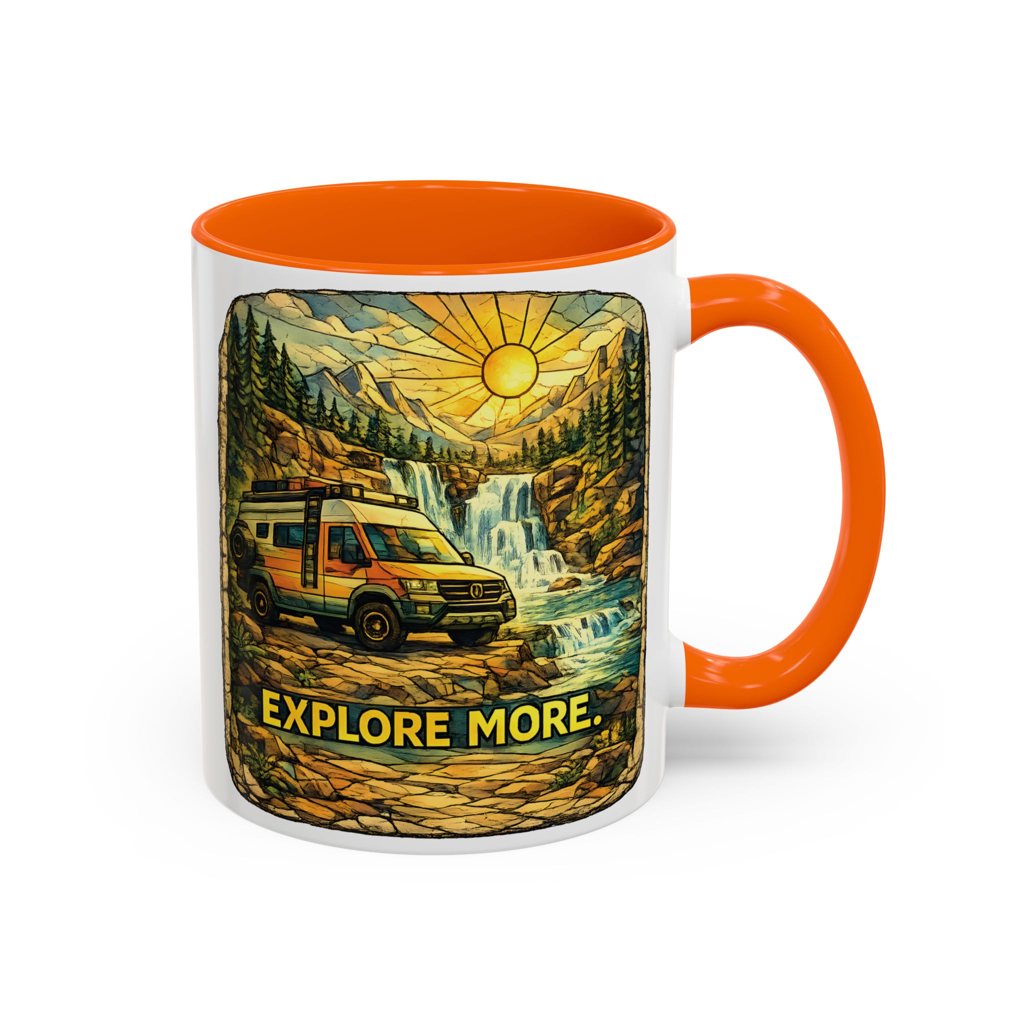 Accent Coffee Mug (11, 15oz) — "Explore More" Design Cubic-Line