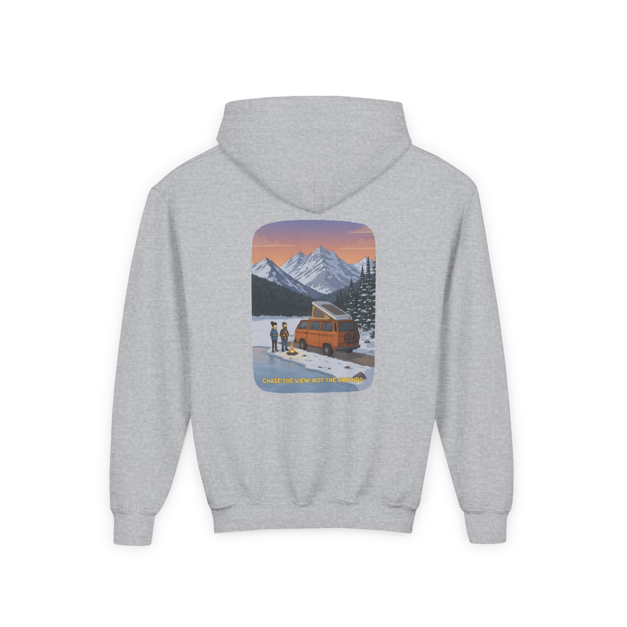 Youth Hoodie(Gildan) – "Chase The Views-Not The Crowds" (Design Sitcom-Line)