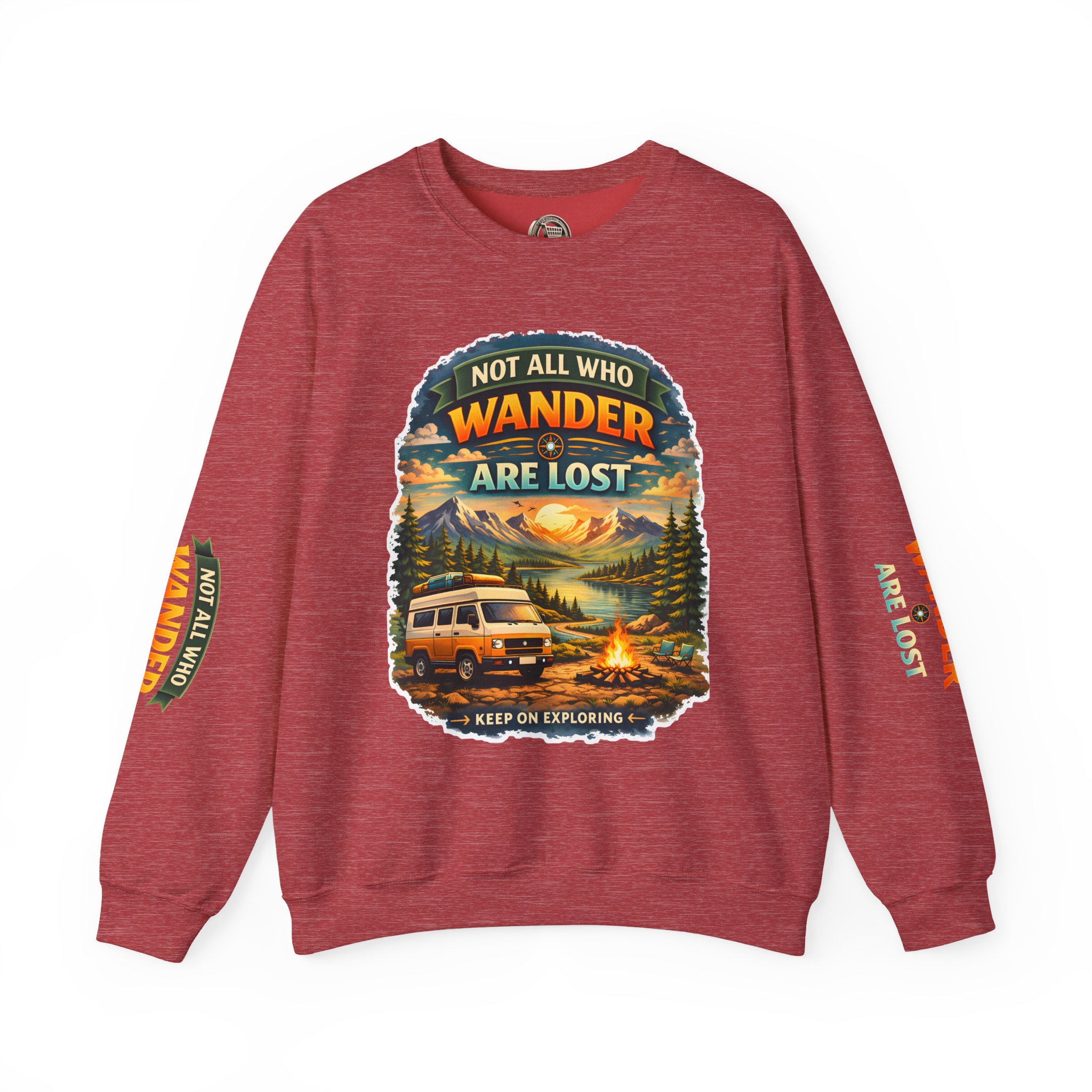 Unisex Heavy Blend™ Crewneck Sweatshirt — "Not All Who Wander Are Lost" Design Scenic-Line