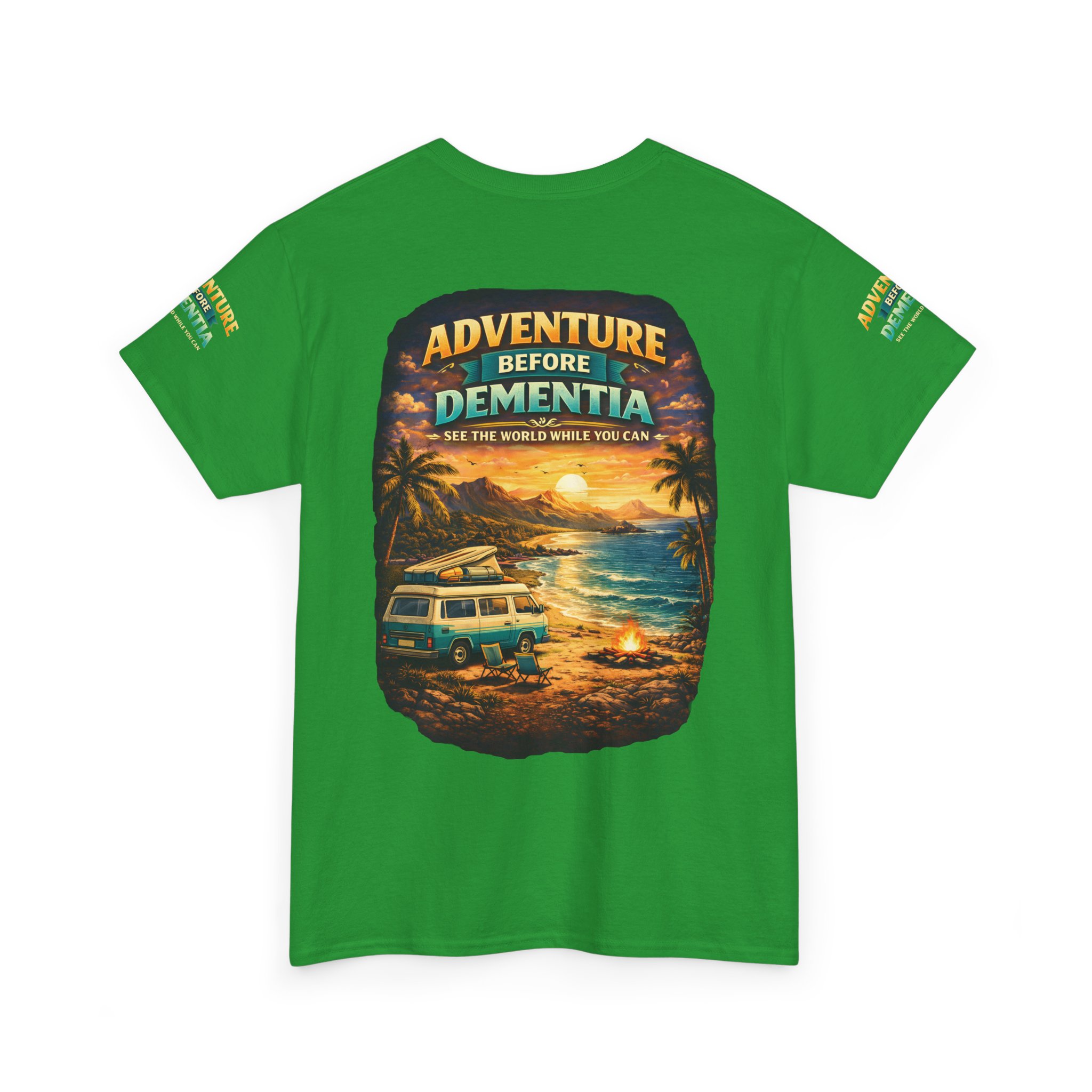 Unisex Heavy Cotton Tee — "Adventure Before Dementia" Design Scenic-Line