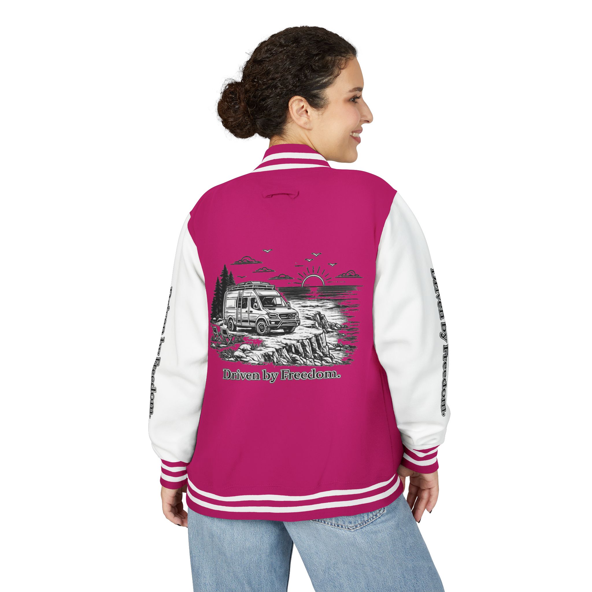 Unisex Heavyweight Letterman Jacket — "Driven By freedom" Travel Varsity Coat
