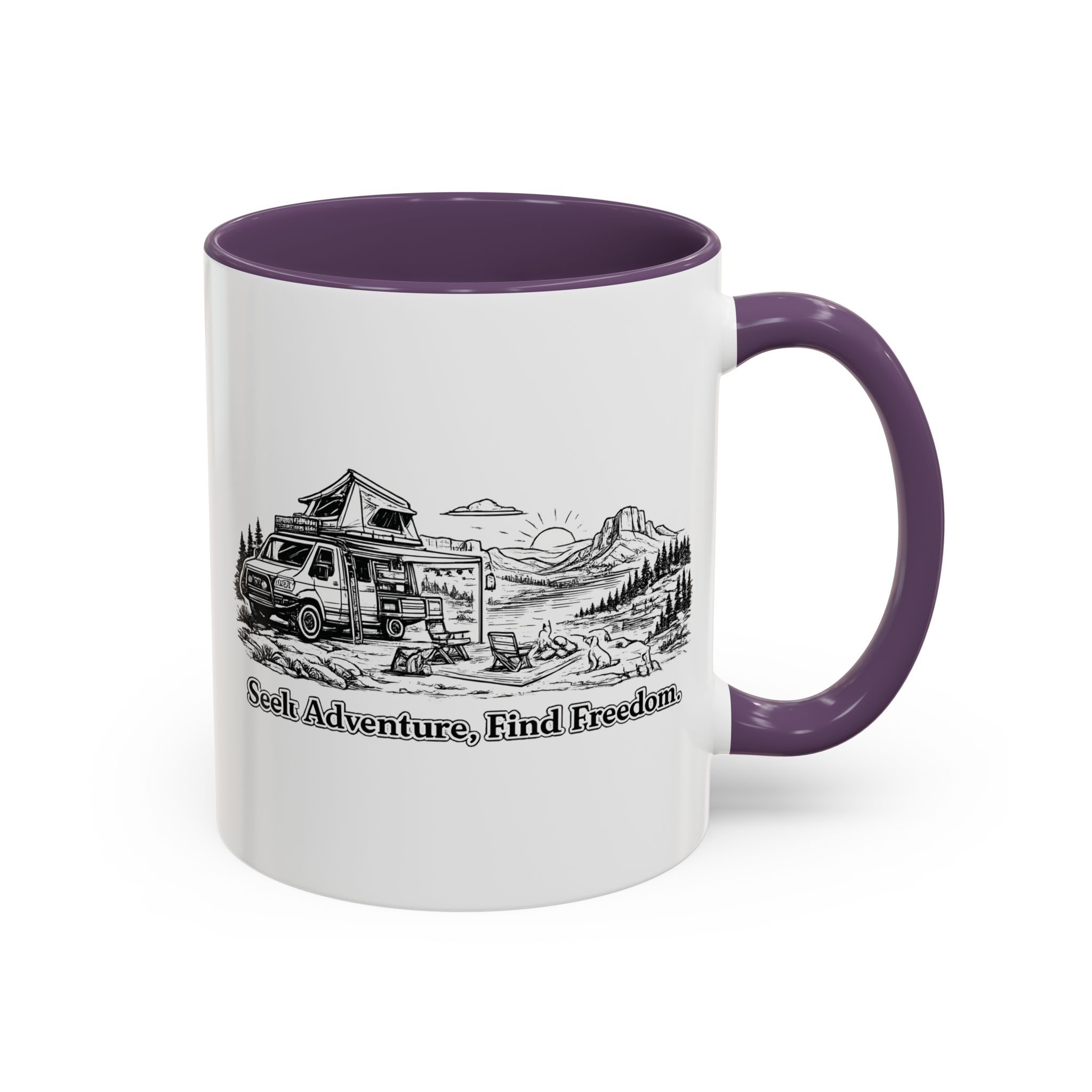 Accent Coffee Mug (11, 15oz) — "Seek Adventure, Find Freedom" Design Minimal-Line