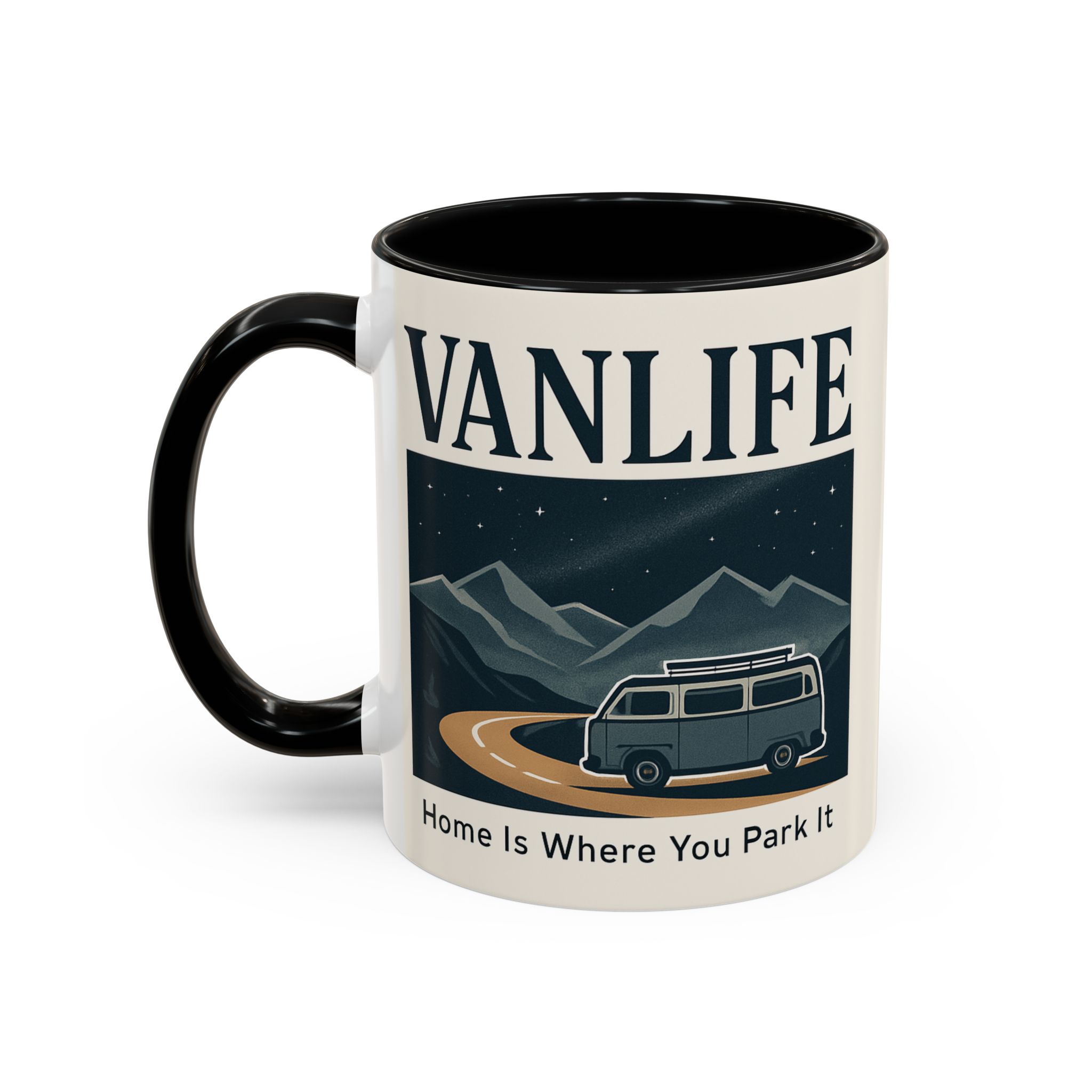 Coffee Mug — "Vanlife - Home Is Where You Park It" Accent Campervan Travel Mug