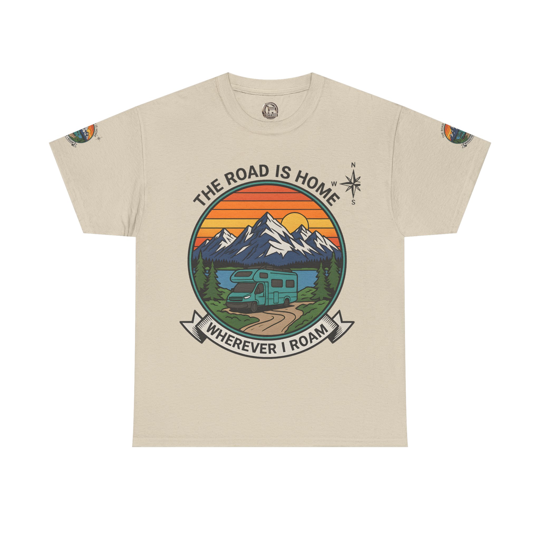 Unisex Heavy Cotton Tee  — 'The Road Is Home, Wherever I Roam' Retro Camper Tee