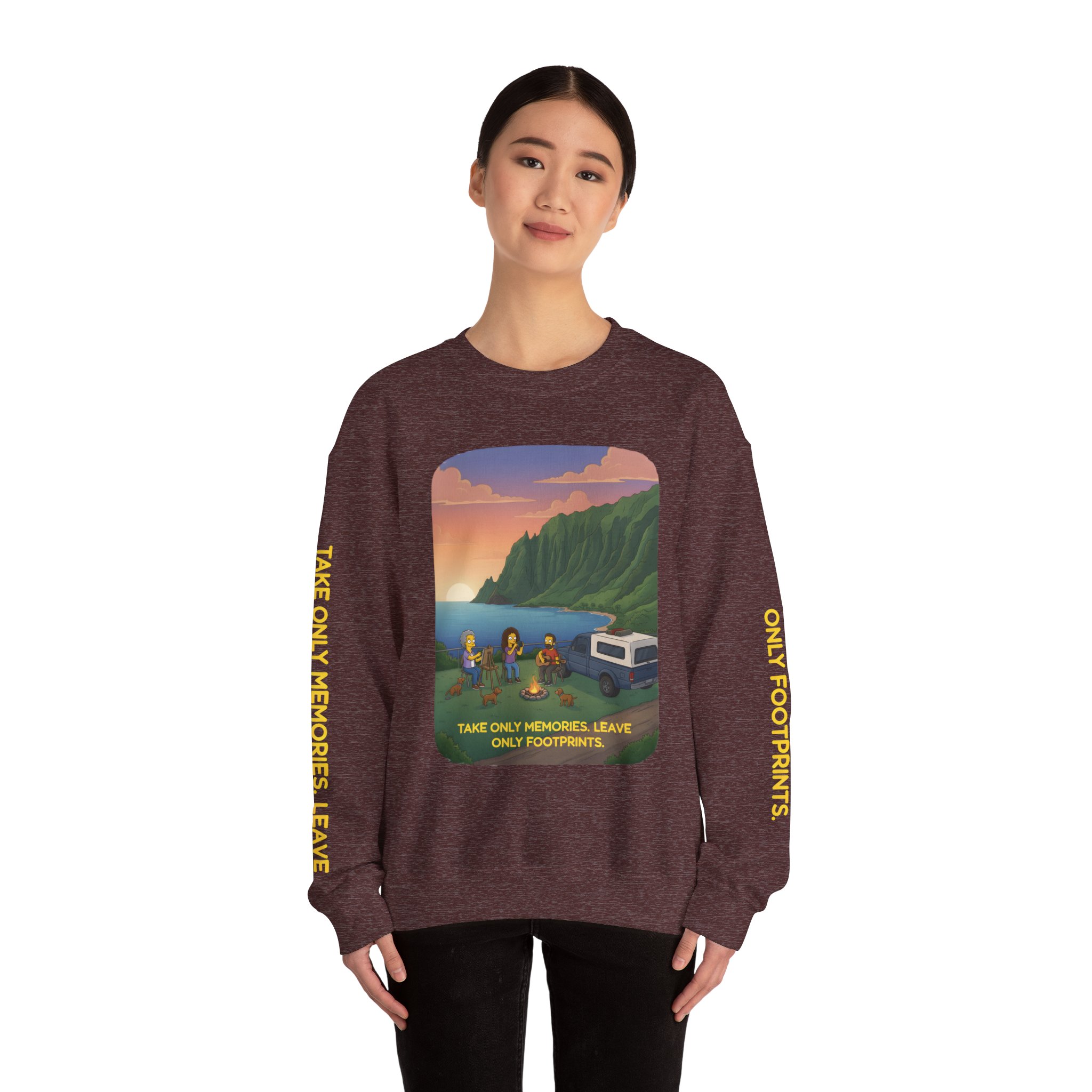 Unisex Heavy Blend™ Crewneck Sweatshirt — "Take Only Memories-Leave Only Footprints" Design Sitcom-Line