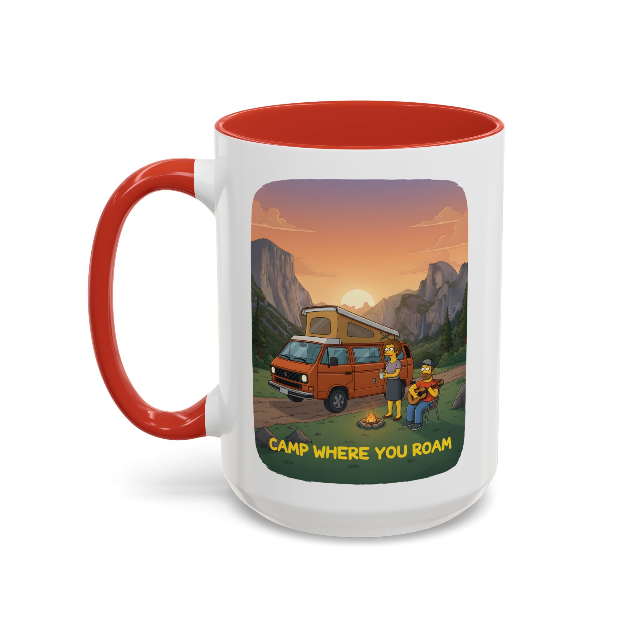 Accent Coffee Mug (11, 15oz) — "Camp Where You Roam" Design Sitcom-Line