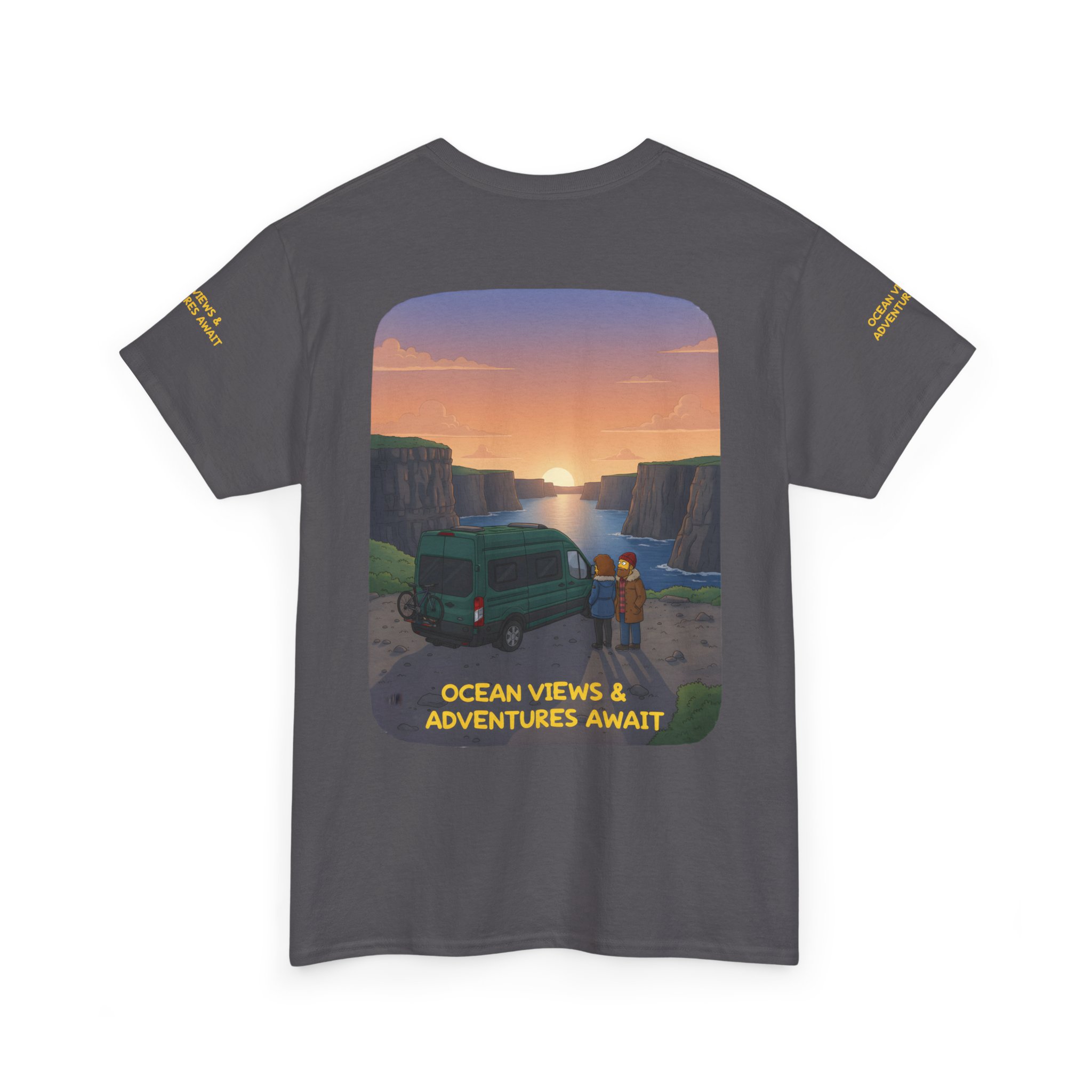 Unisex Heavy Cotton Tee — "Ocean Views-Adventures Awaits" Design Sitcom-Line