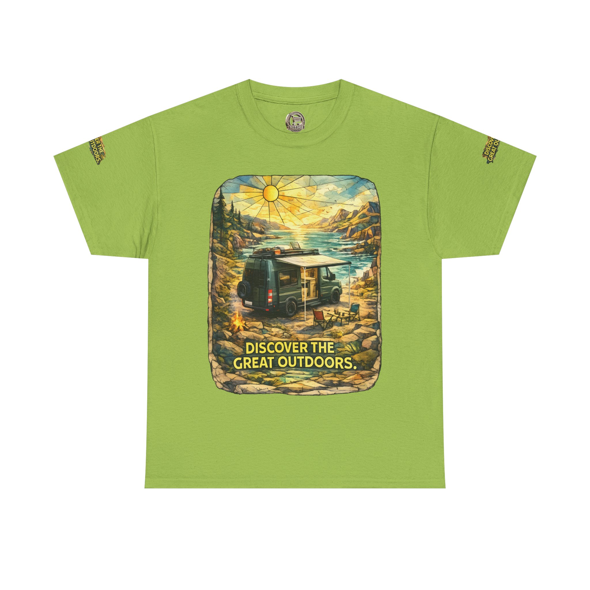 Unisex Heavy Cotton Tee — "Discover The Great Outdoors" Design Cubic-Line