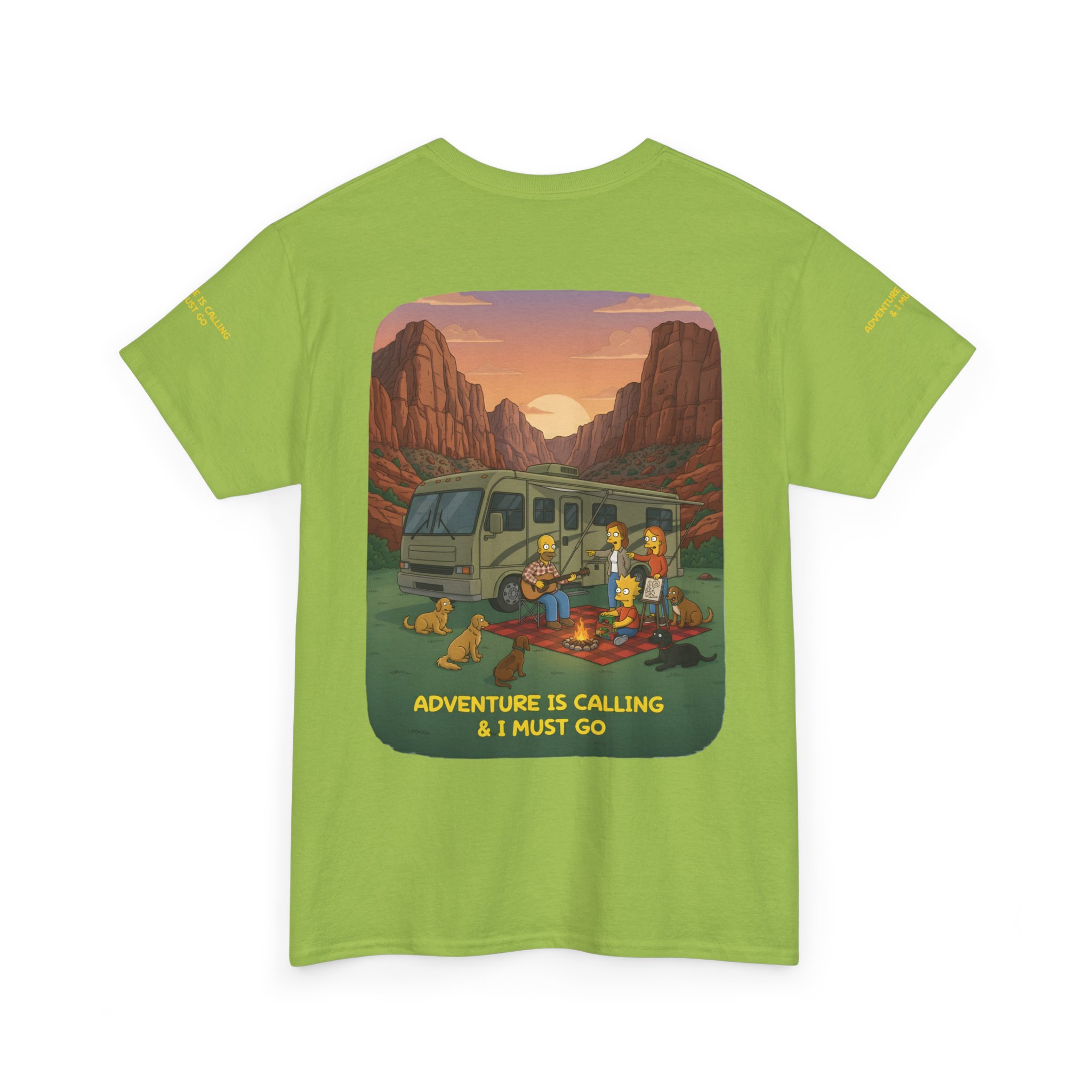 Unisex Heavy Cotton Tee — "Adventure Is Calling-I Must Go" Design Sitcom-Line