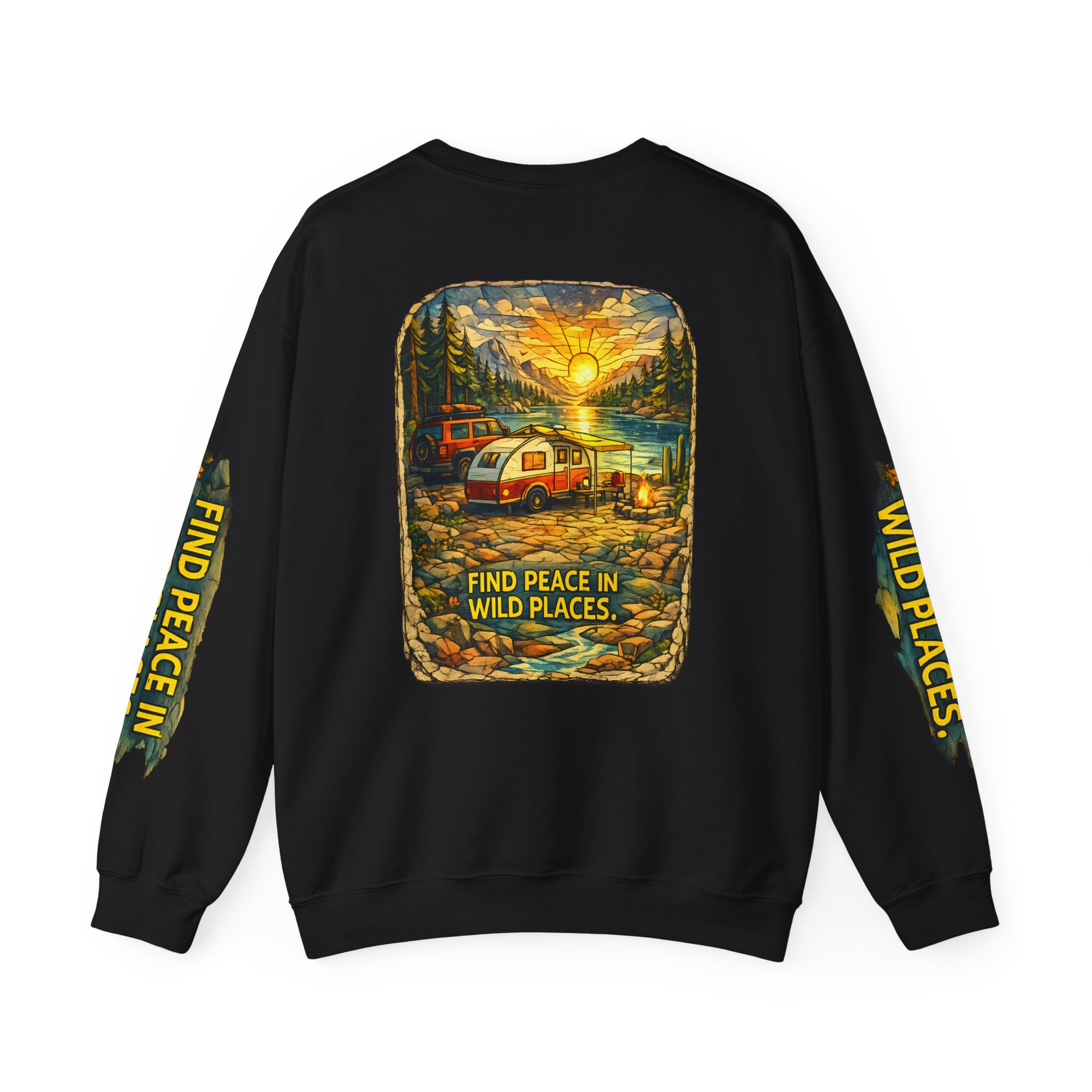 Unisex Heavy Blend™ Crewneck Sweatshirt — "Find Peace In Wild Places" Design Cubic-Line