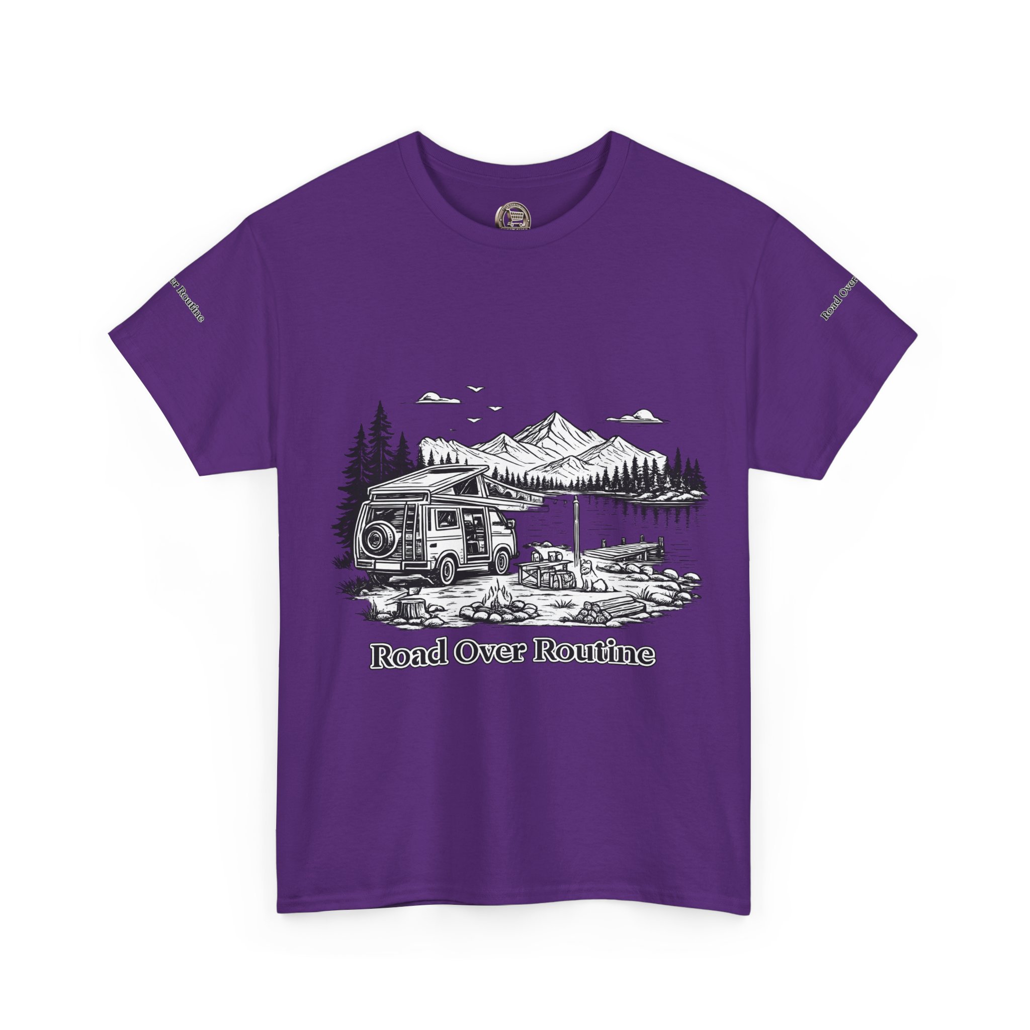Unisex Heavy Cotton Tee — "Road Over Routine" Design Minimal-Line