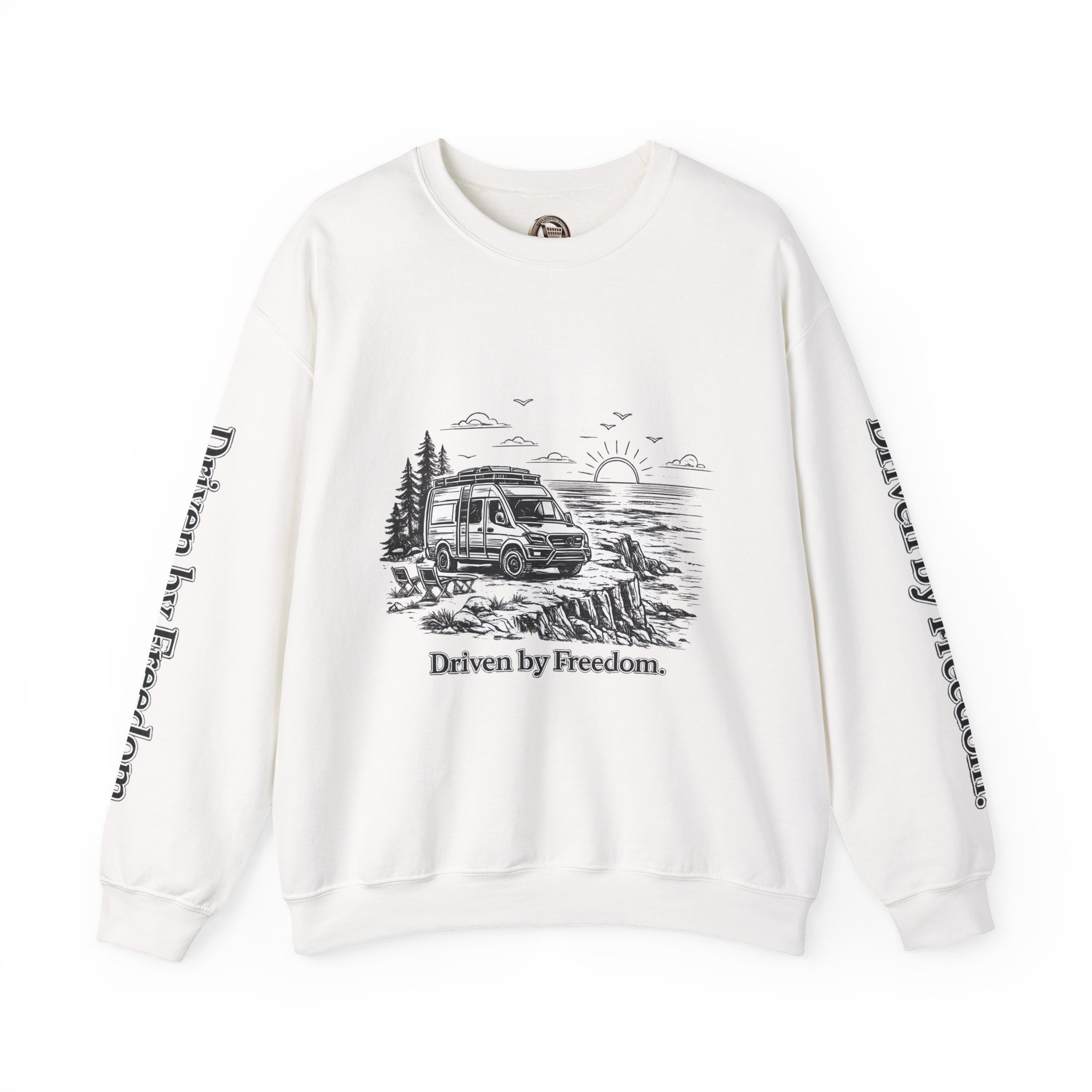 Unisex Heavy Blend™ Crewneck Sweatshirt — "Driven By Freedom" Design Minimal-Line