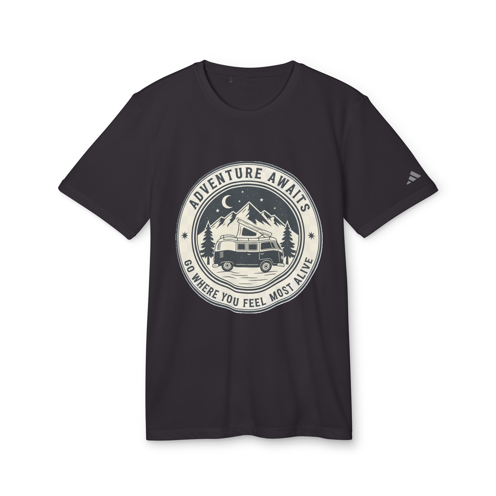 T-Shirt(Adidas) - 'Adventure Awaits-Go Where You Feel Most Alive' (Only Front printed)