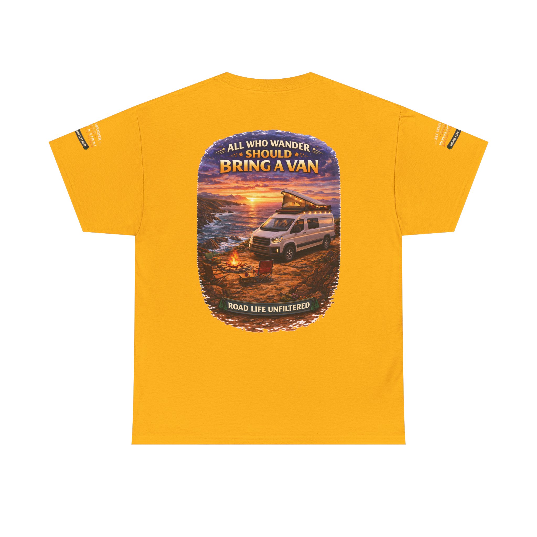 Unisex Heavy Cotton Tee — "All Who wander Should Bring A Van" Design Scenic-Line