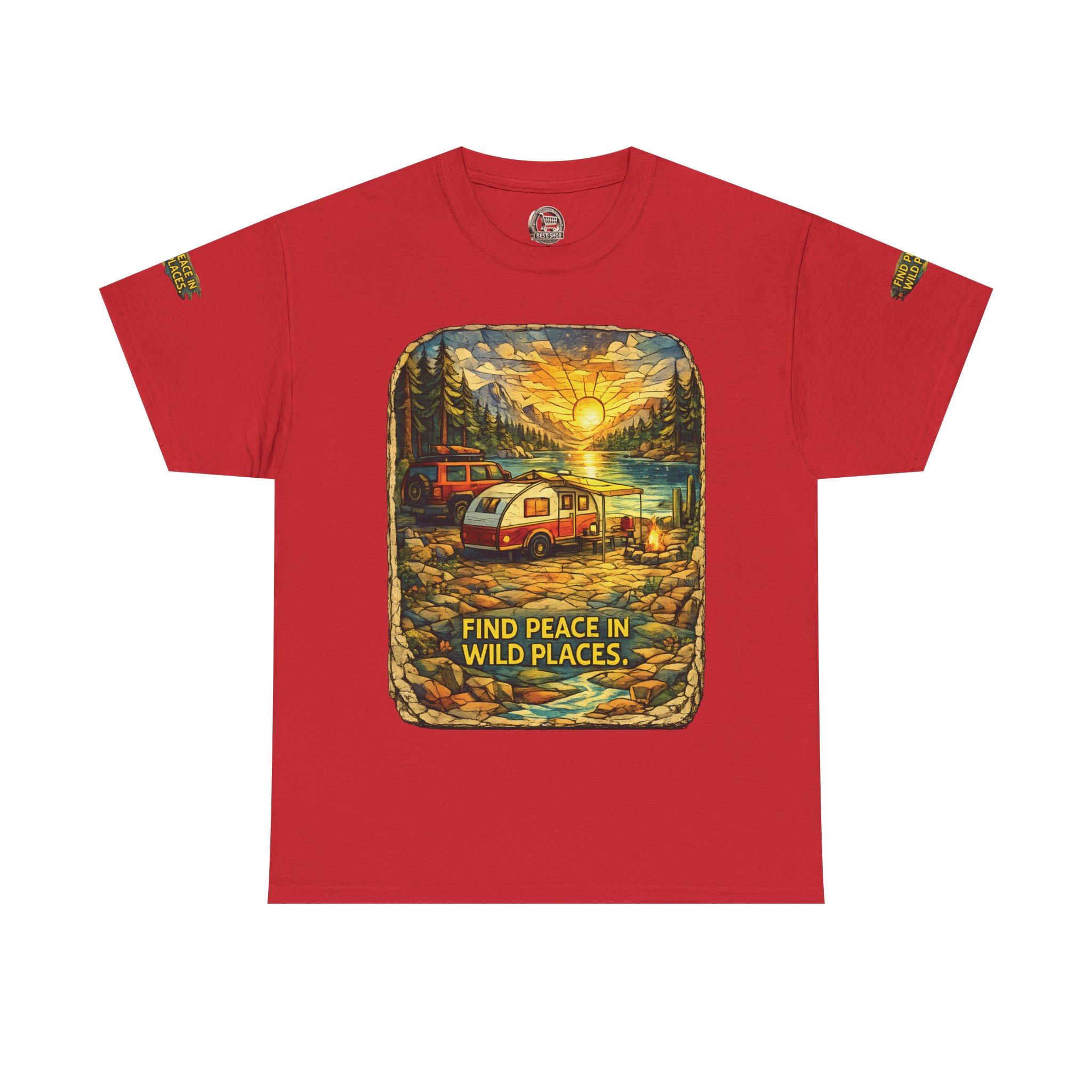 Unisex Heavy Cotton Tee — "Find Peace In Wild Places" Design Cubic-Line