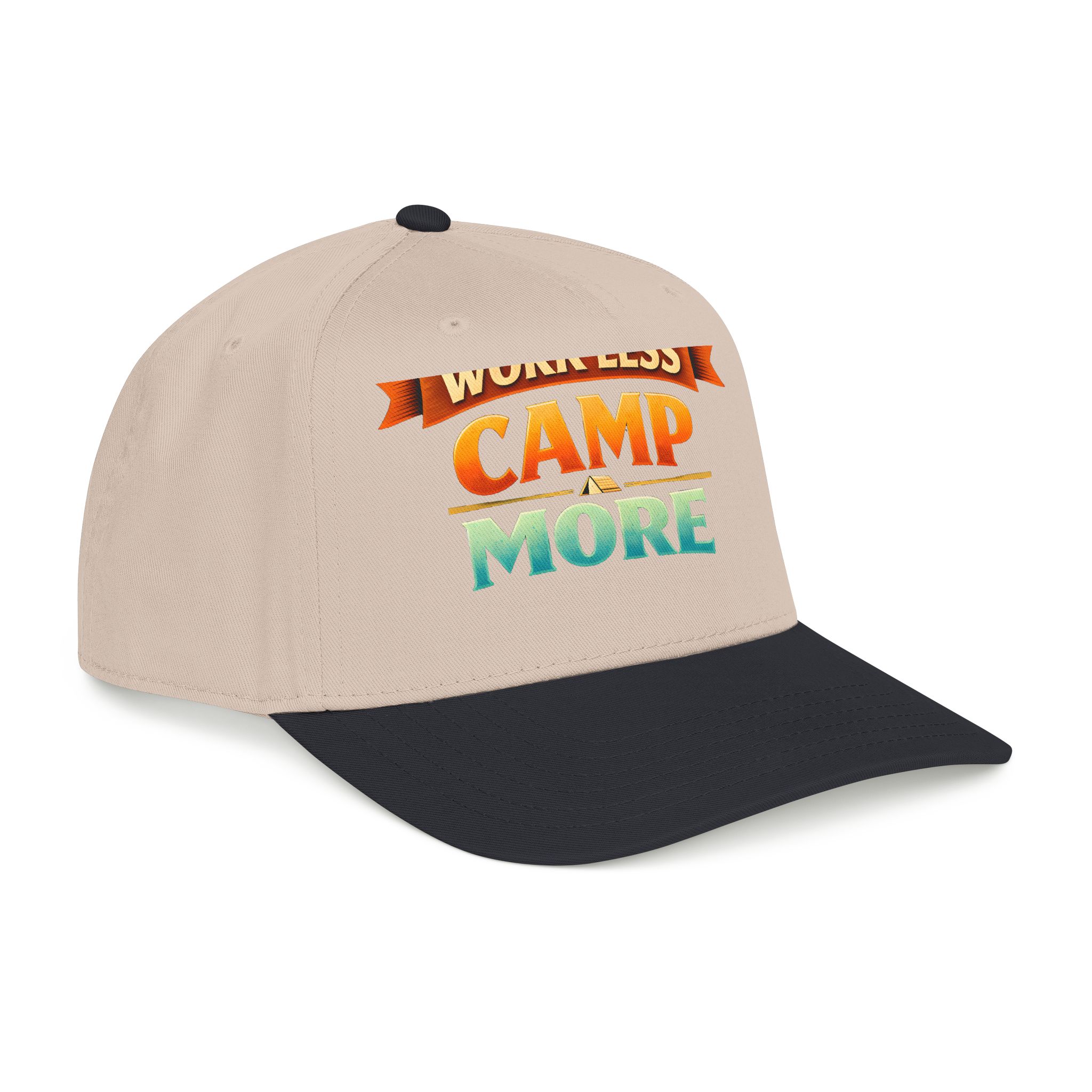 Baseball Cap - "Work Less-Camp More" Design Scenic-Line