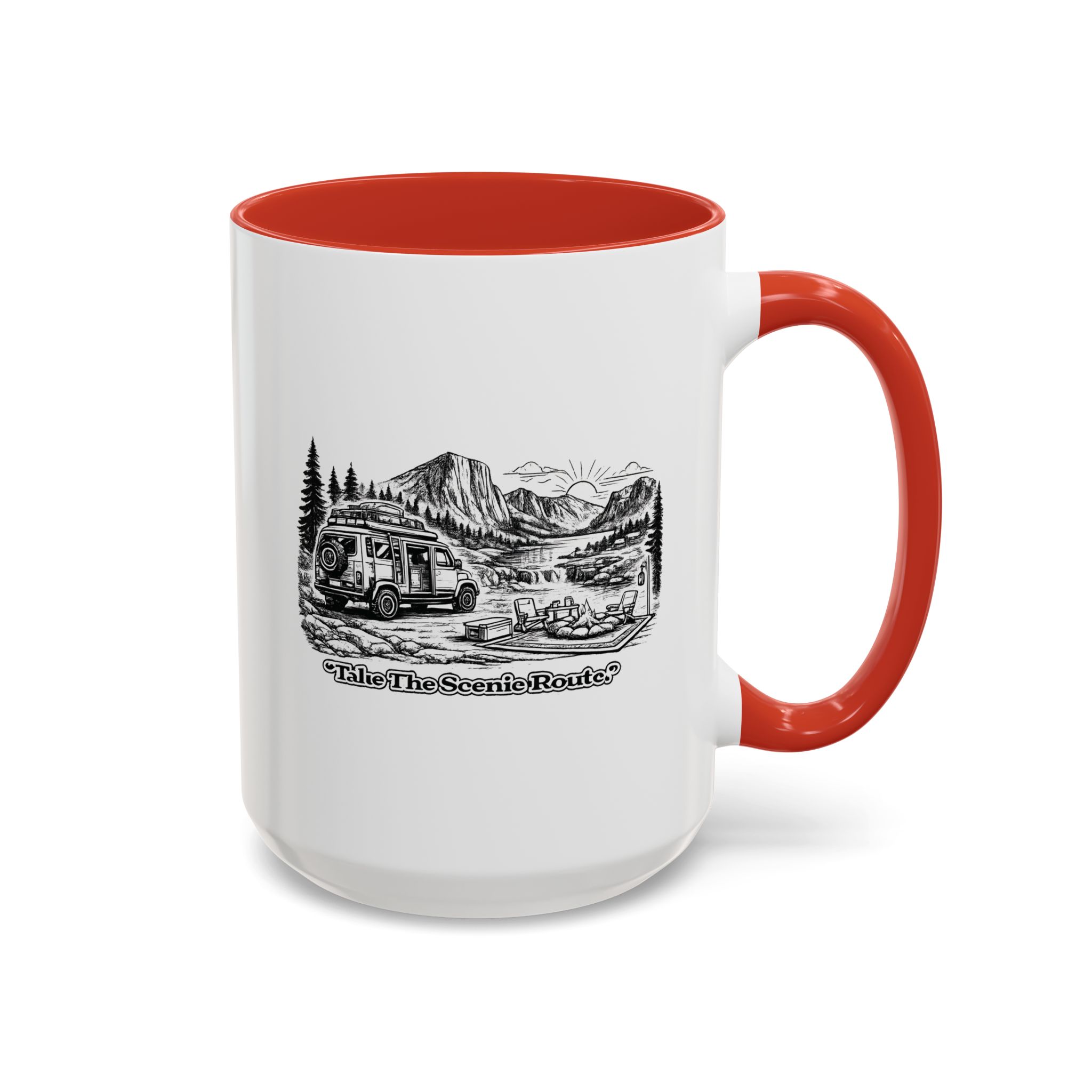 Accent Coffee Mug (11, 15oz) — "Take The Scenic Route" Design Minimal-Line