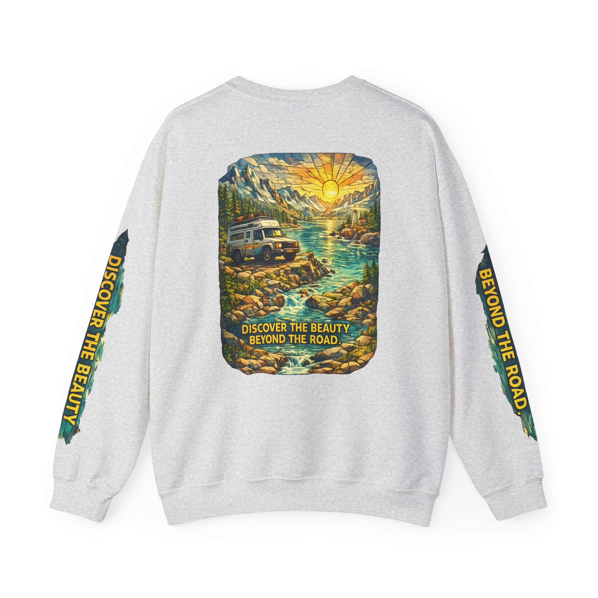 Unisex Heavy Blend™ Crewneck Sweatshirt — "Discover The Bieuty Beyond The Road" Design Cubic-Line