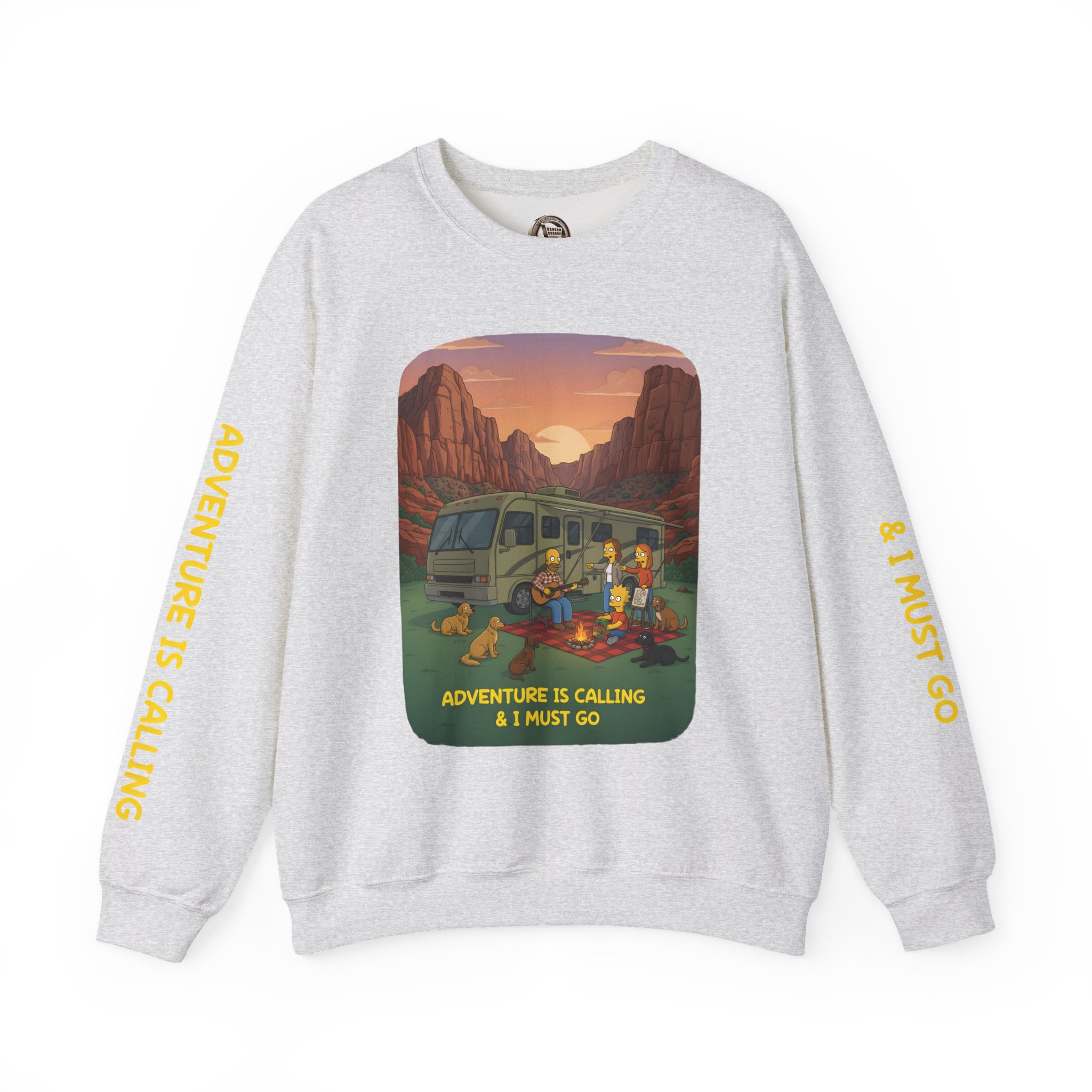 Unisex Heavy Blend™ Crewneck Sweatshirt — "Adventure Is Calling-I Must Go" Design Sitcom-Line