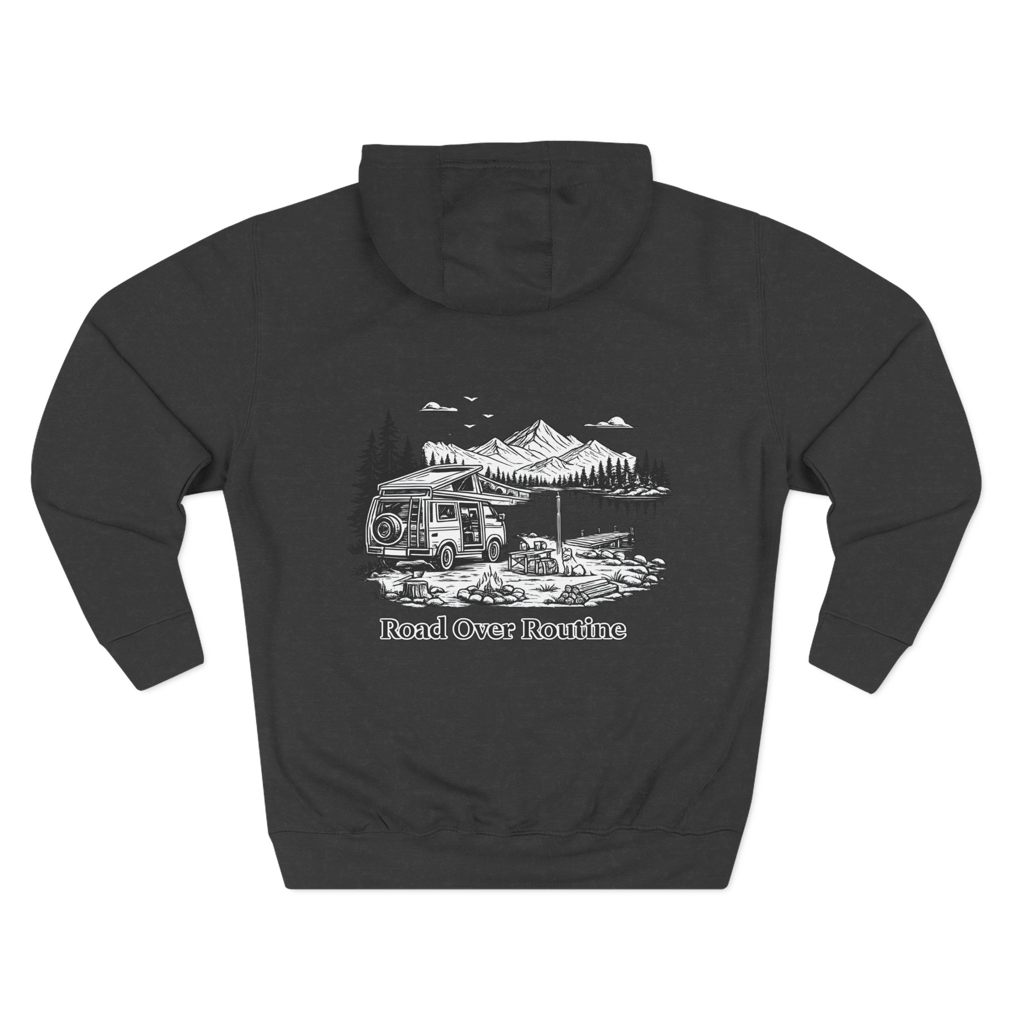 Three-Panel Fleece Hoodie - "Road Over Routine" Design Minimal-Line