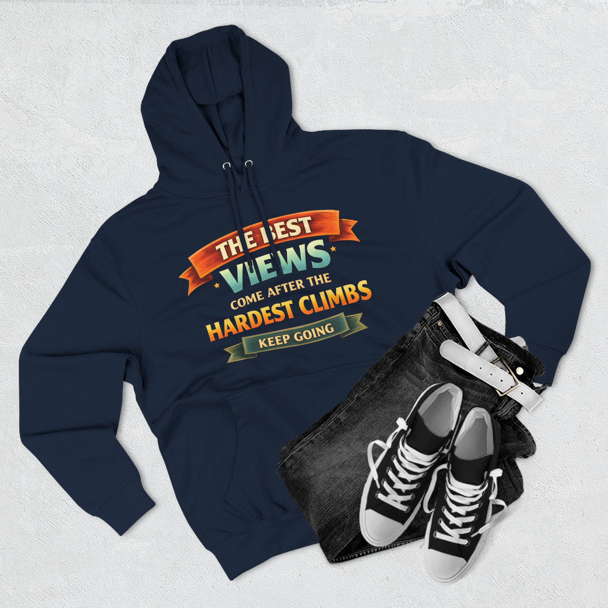 Three-Panel Fleece Hoodie - "The Best Views" Design Scenic-Line