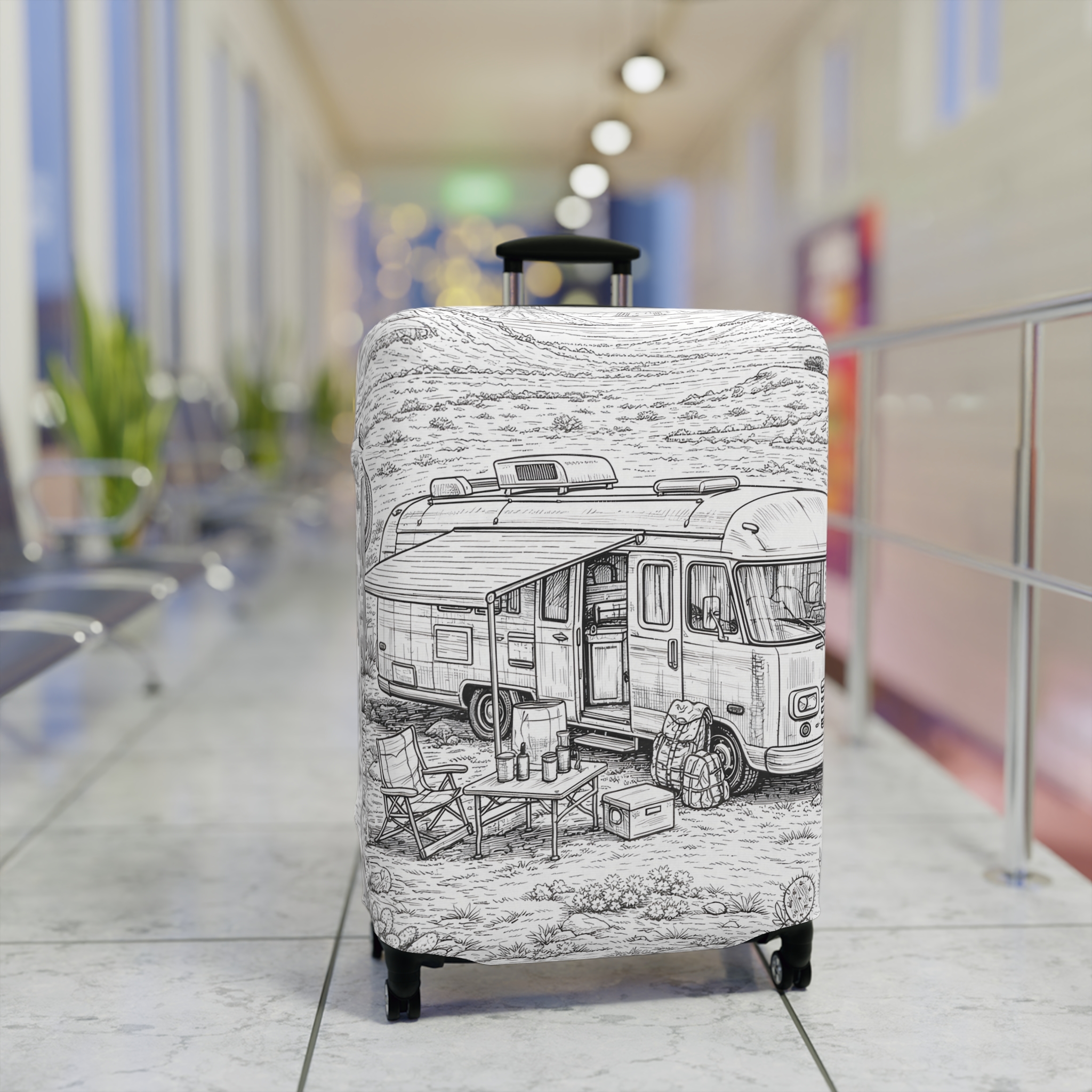 860460971286377877_2048.jpeg Luggage Cover — Adventure Camper Sketch Travel Suitcase