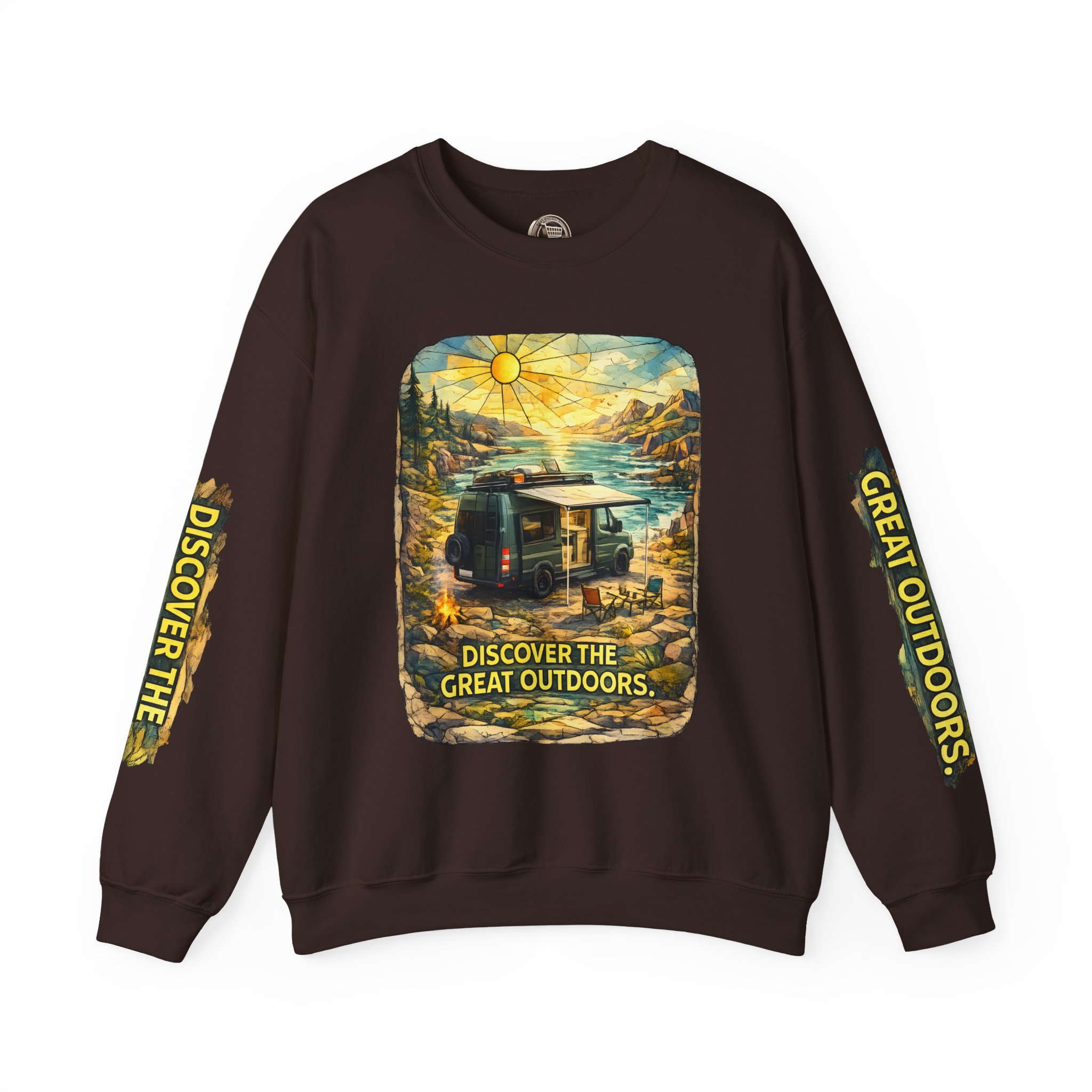 Unisex Heavy Blend™ Crewneck Sweatshirt — "Discover The Great Outdoors" Design Cubic-Line