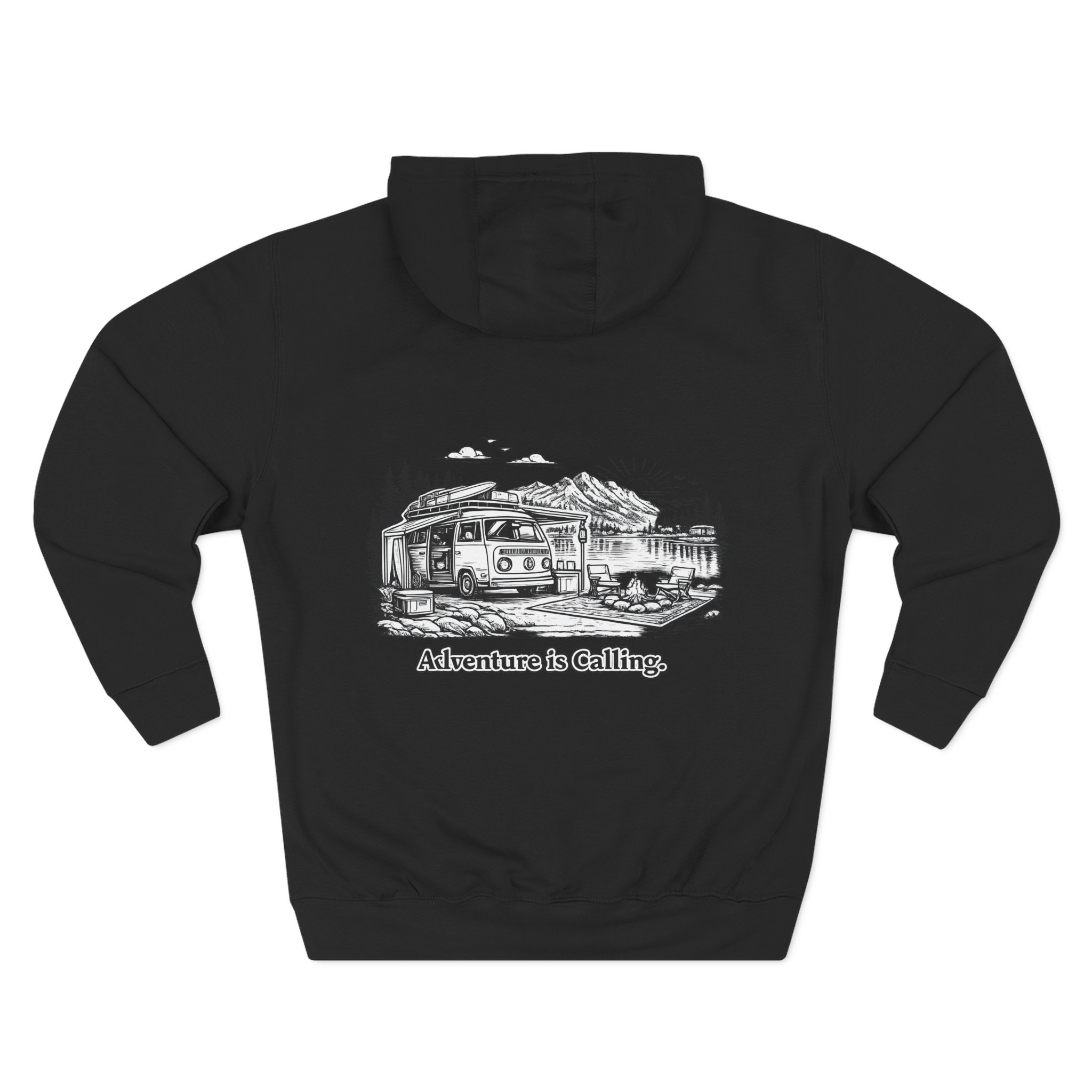 Three-Panel Fleece Hoodie - "Adventure Is Calling" Design Minimal-Line
