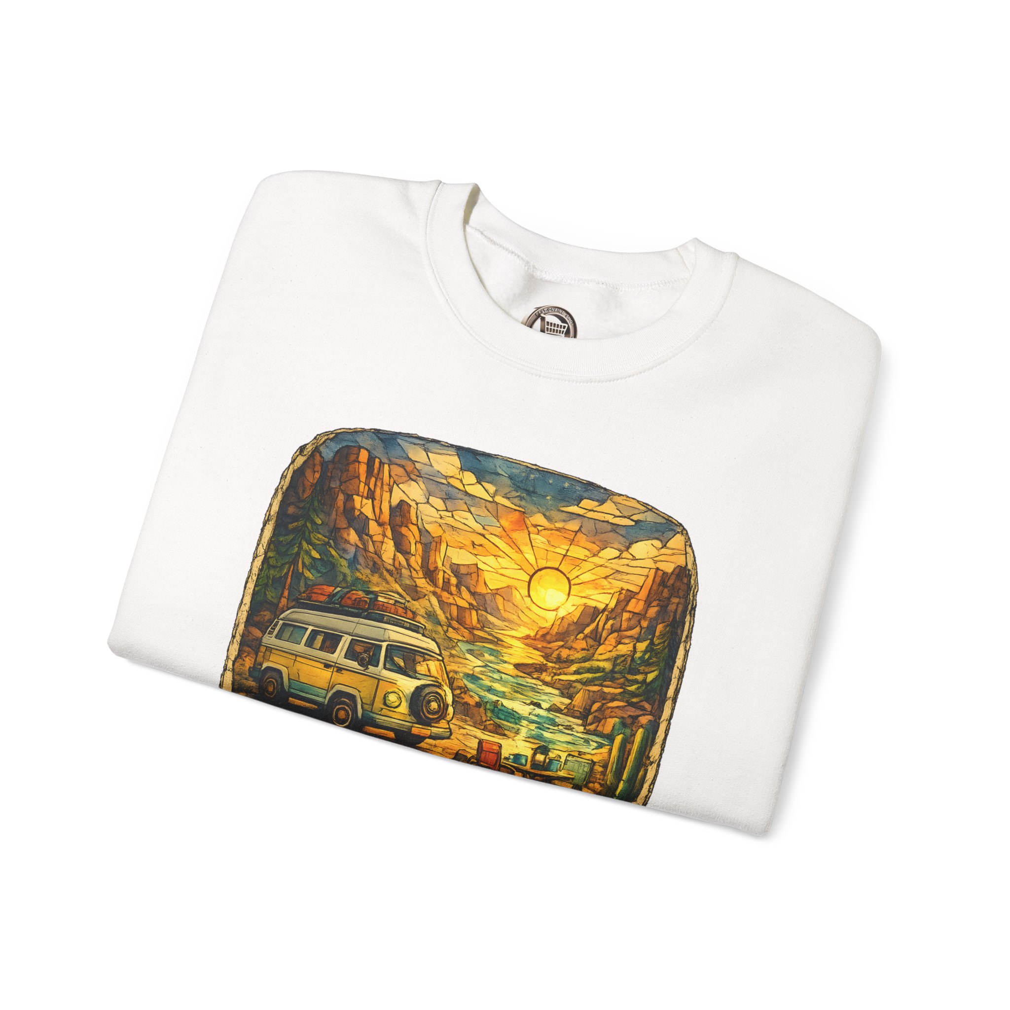 Unisex Heavy Blend™ Crewneck Sweatshirt — "Chase The Settings Sun" Design Cubic-Line