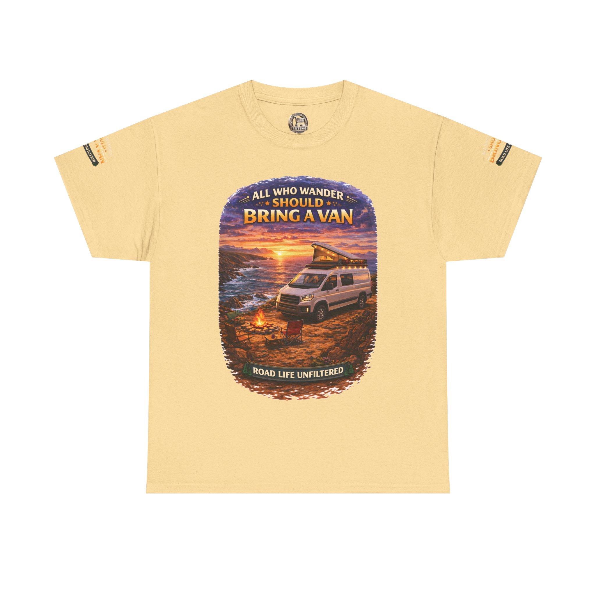 Unisex Heavy Cotton Tee — "All Who wander Should Bring A Van" Design Scenic-Line