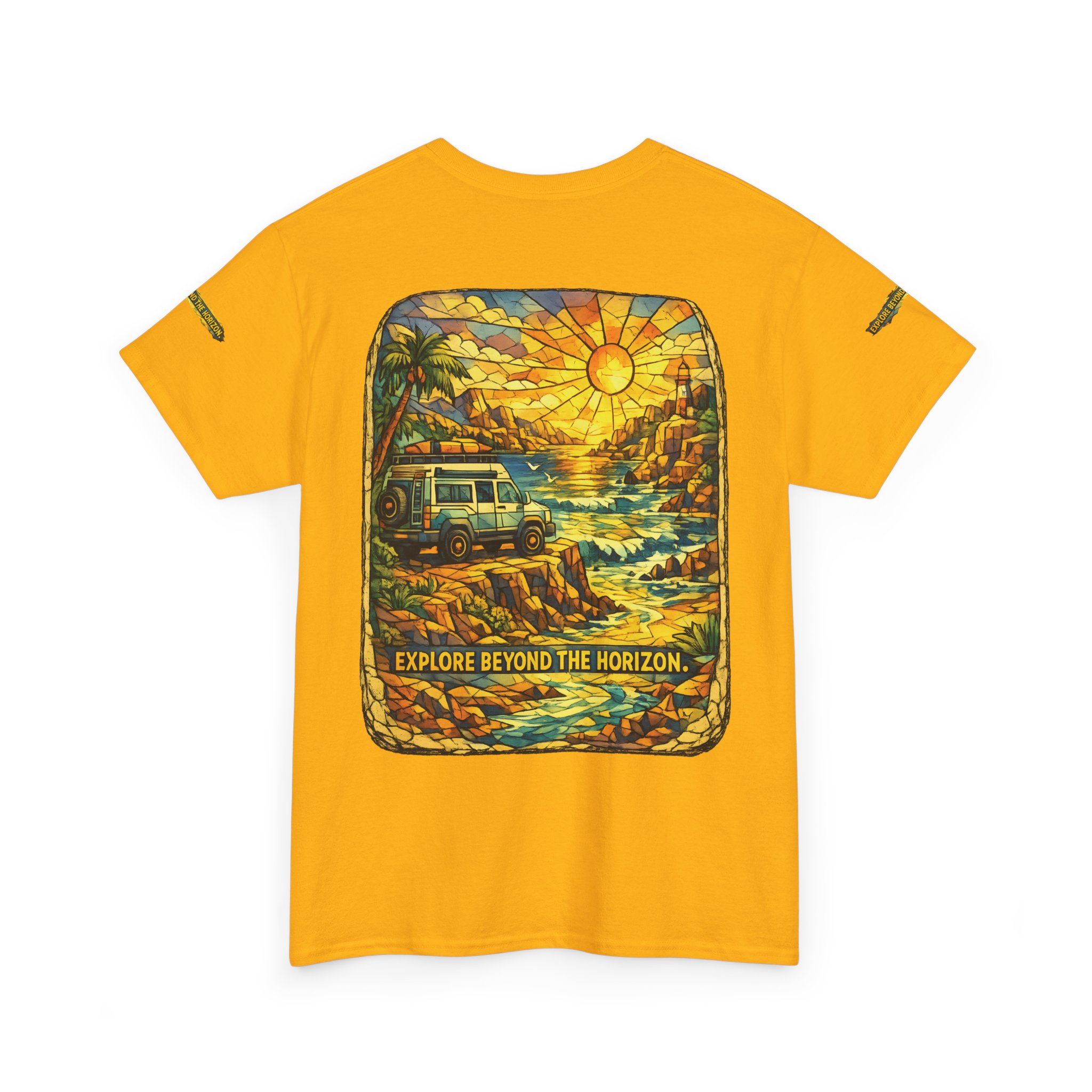Unisex Heavy Cotton Tee — "Explore Beyond The Horizon" Design Cubic-Line