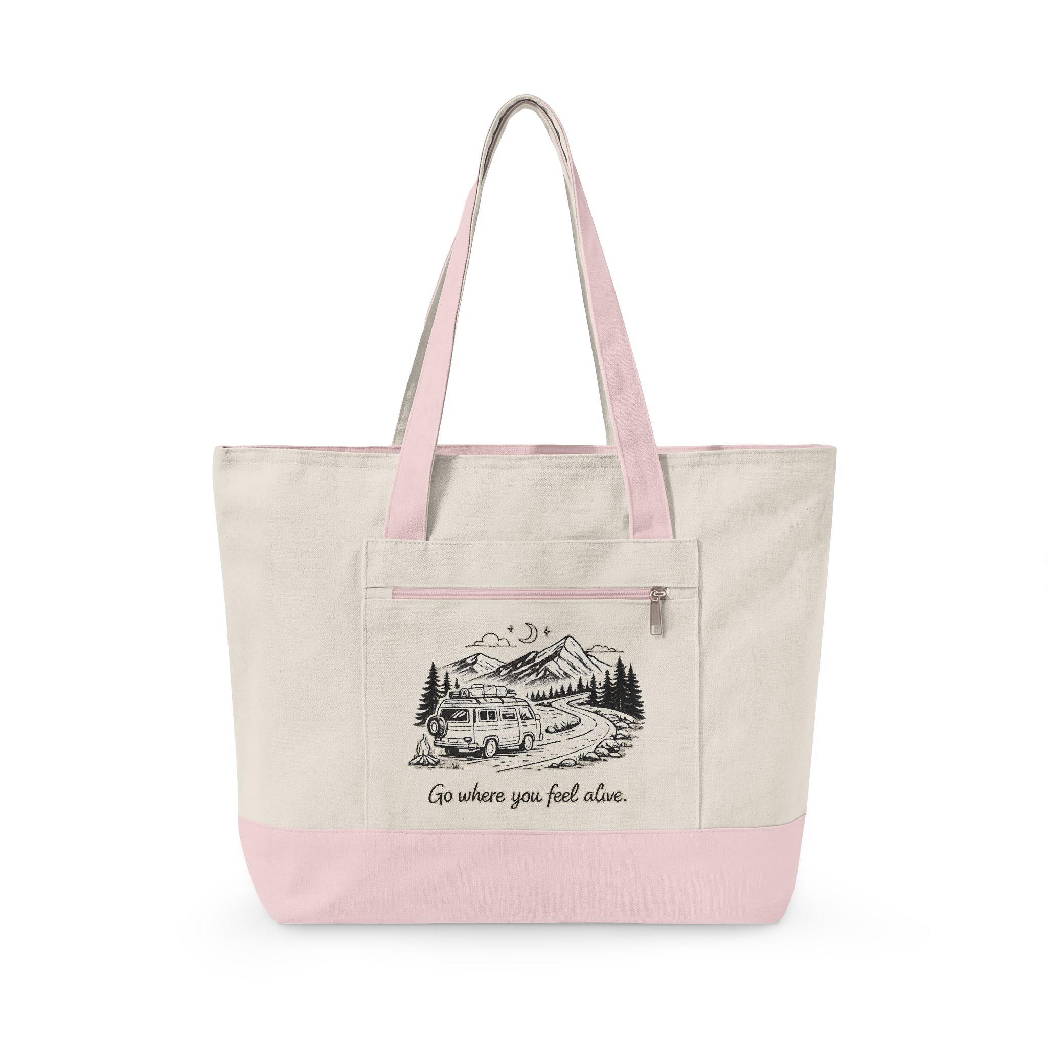 Zippered Canvas Tote — "Go Where You Feel Alive" (Design Minimal-Line)