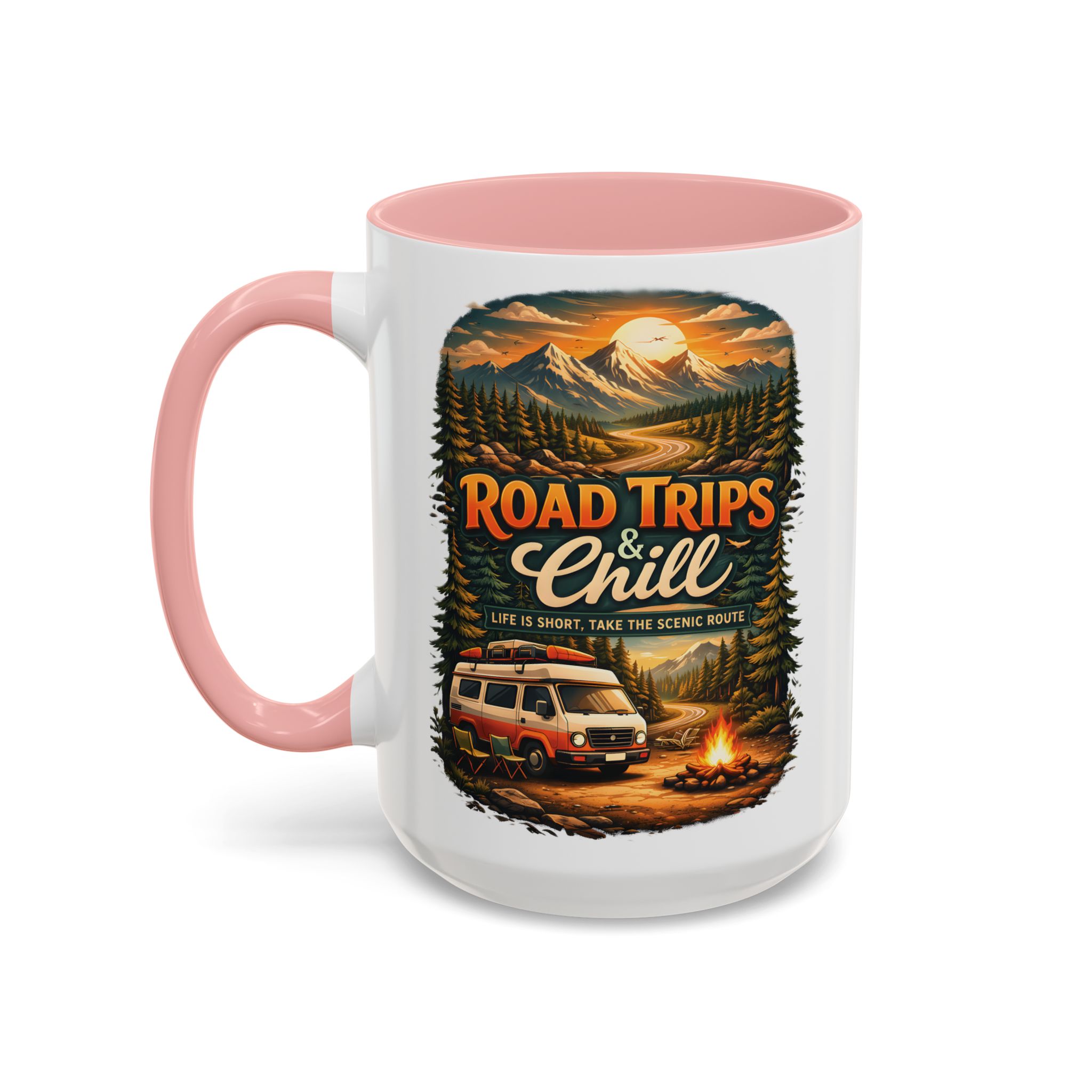 Accent Coffee Mug (11, 15oz) — "Road Trips & Chill" Design Scenic-Line