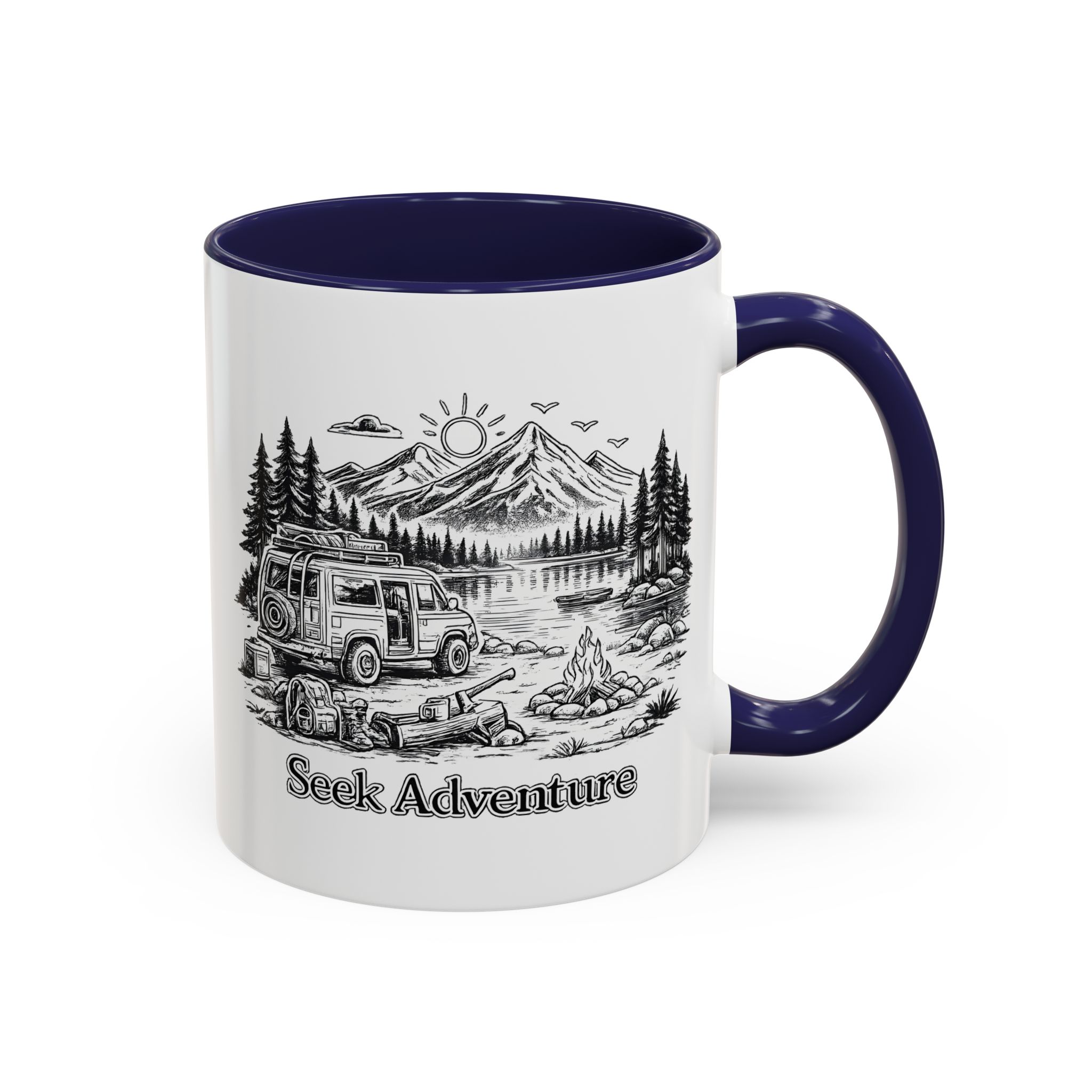 Accent Coffee Mug (11, 15oz) — "Seek Adventure" Design Minimal-Line