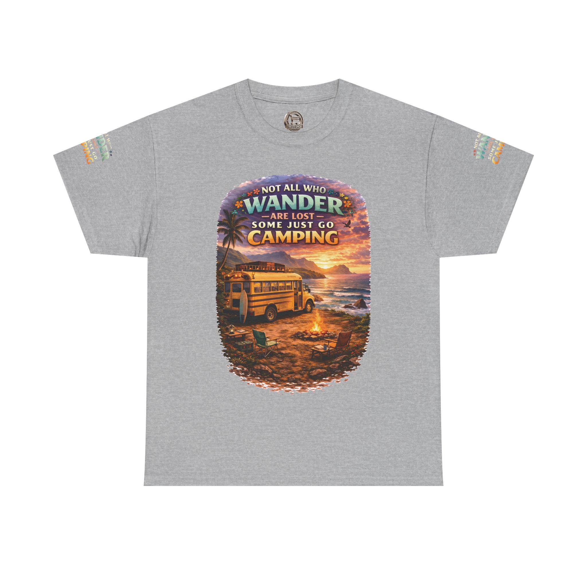 Unisex Heavy Cotton Tee — "Not All Who Wander Are Lost" Design Scenic-Line