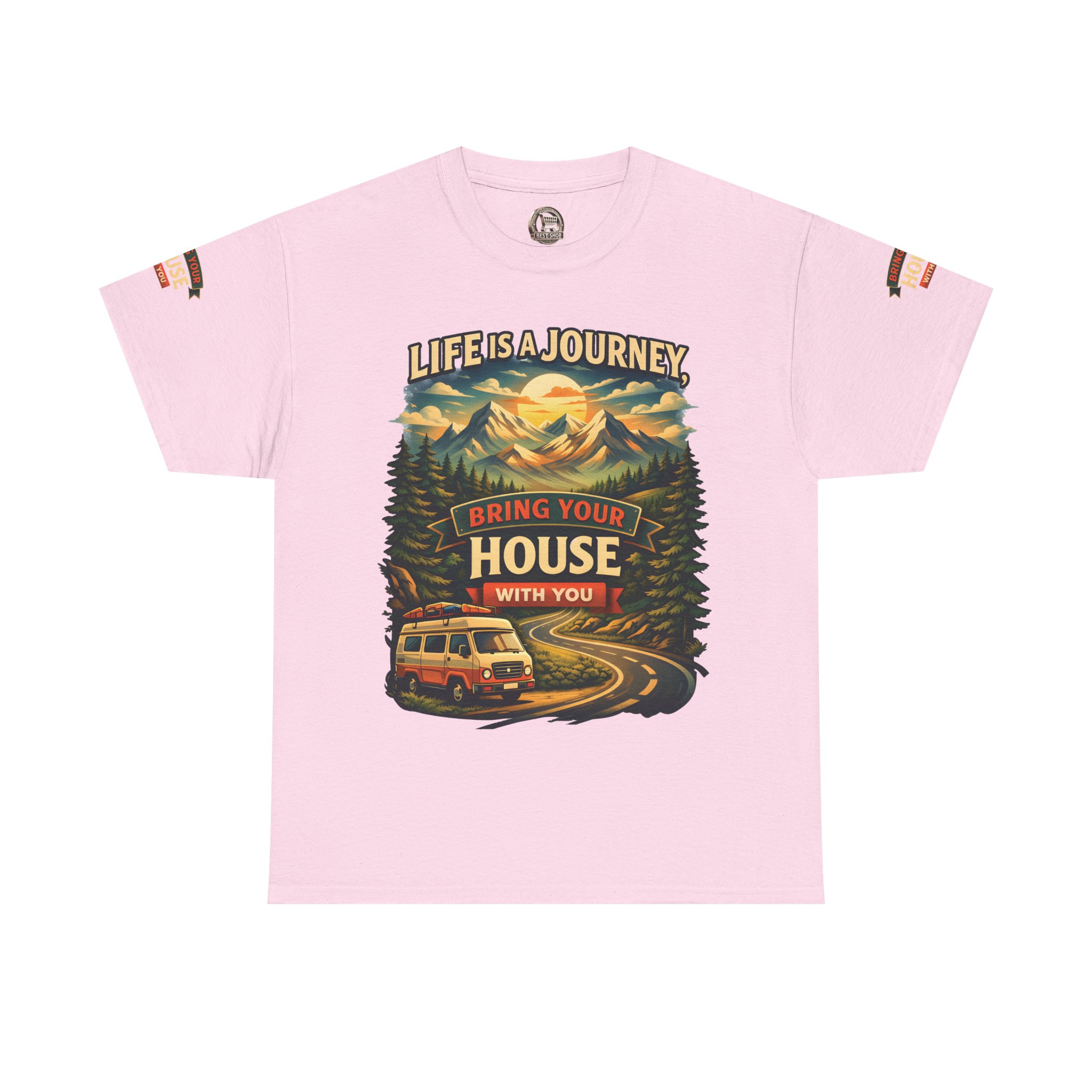 8636677687940706156_2048.jpeg Unisex Heavy Cotton Tee — "Live Is A Journey-Bring Your House With You" Design Scenic-Line
