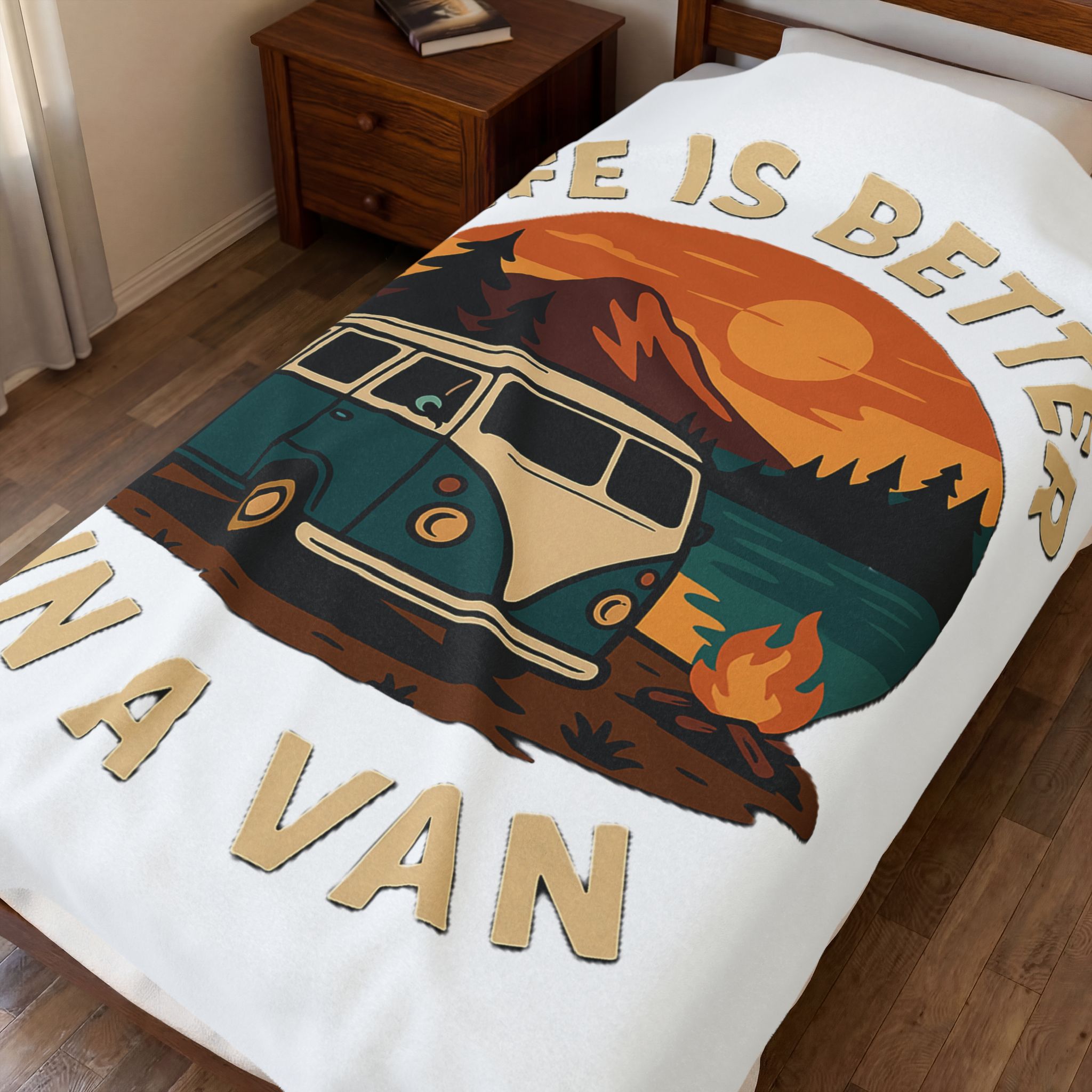 Velveteen Plush Blanket – "Life Is Better In A Van" Retro Campervan Camping Throw